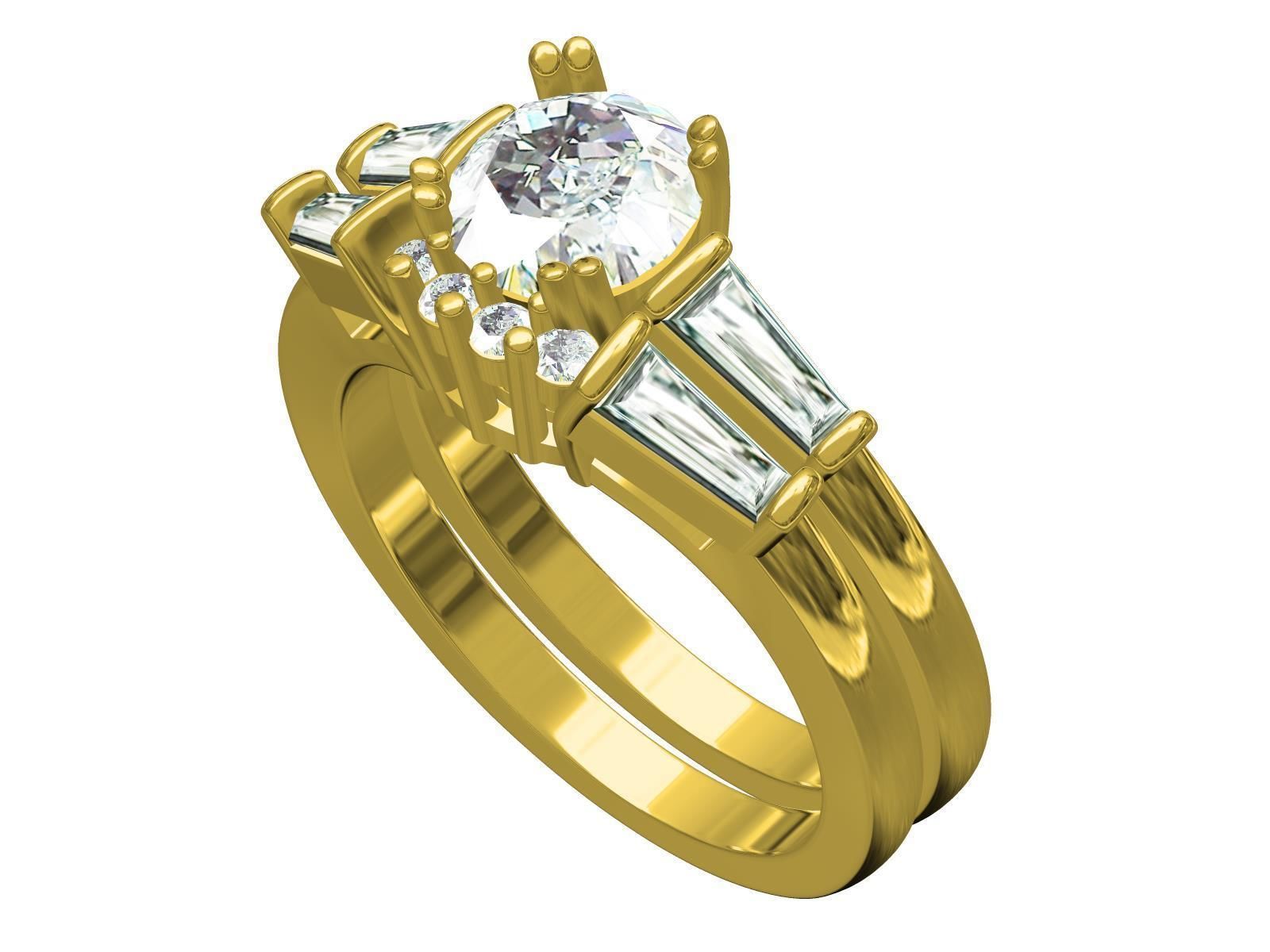 Baguette Setting Band Engagement Ring 3D print model_5