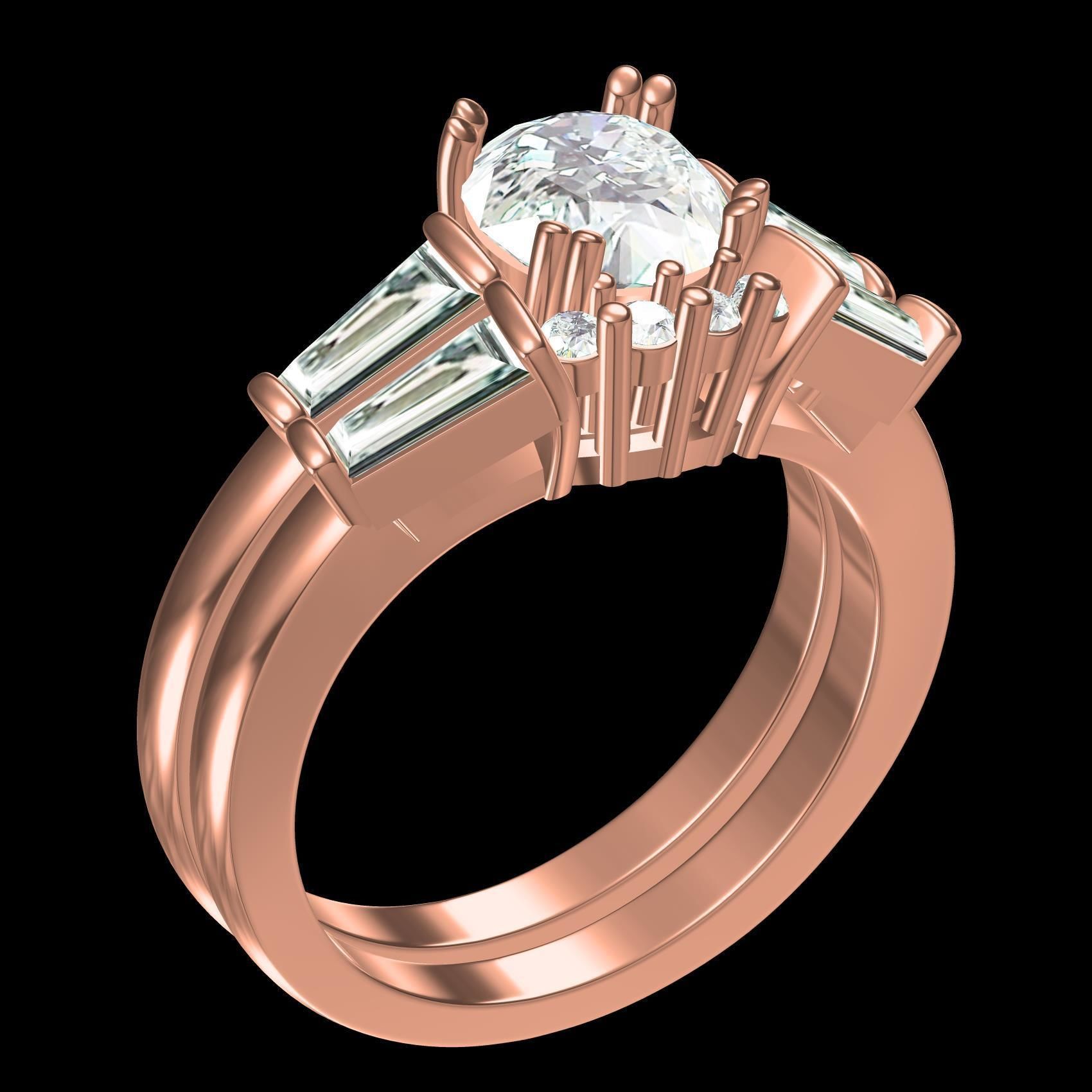 Baguette Setting Band Engagement Ring 3D print model_13