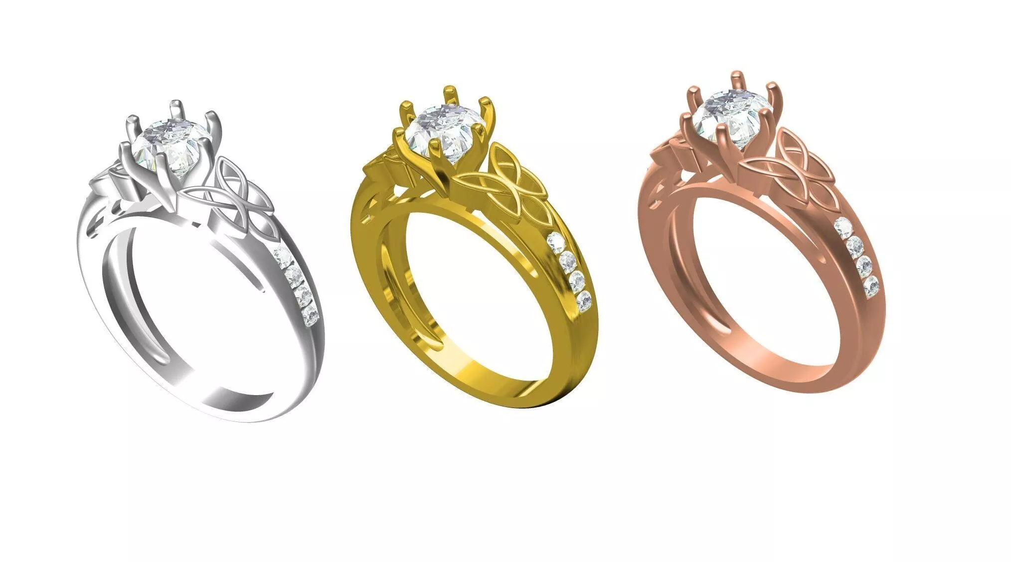 Round Diamond Celtic Knot Engagement Ring 3D print model