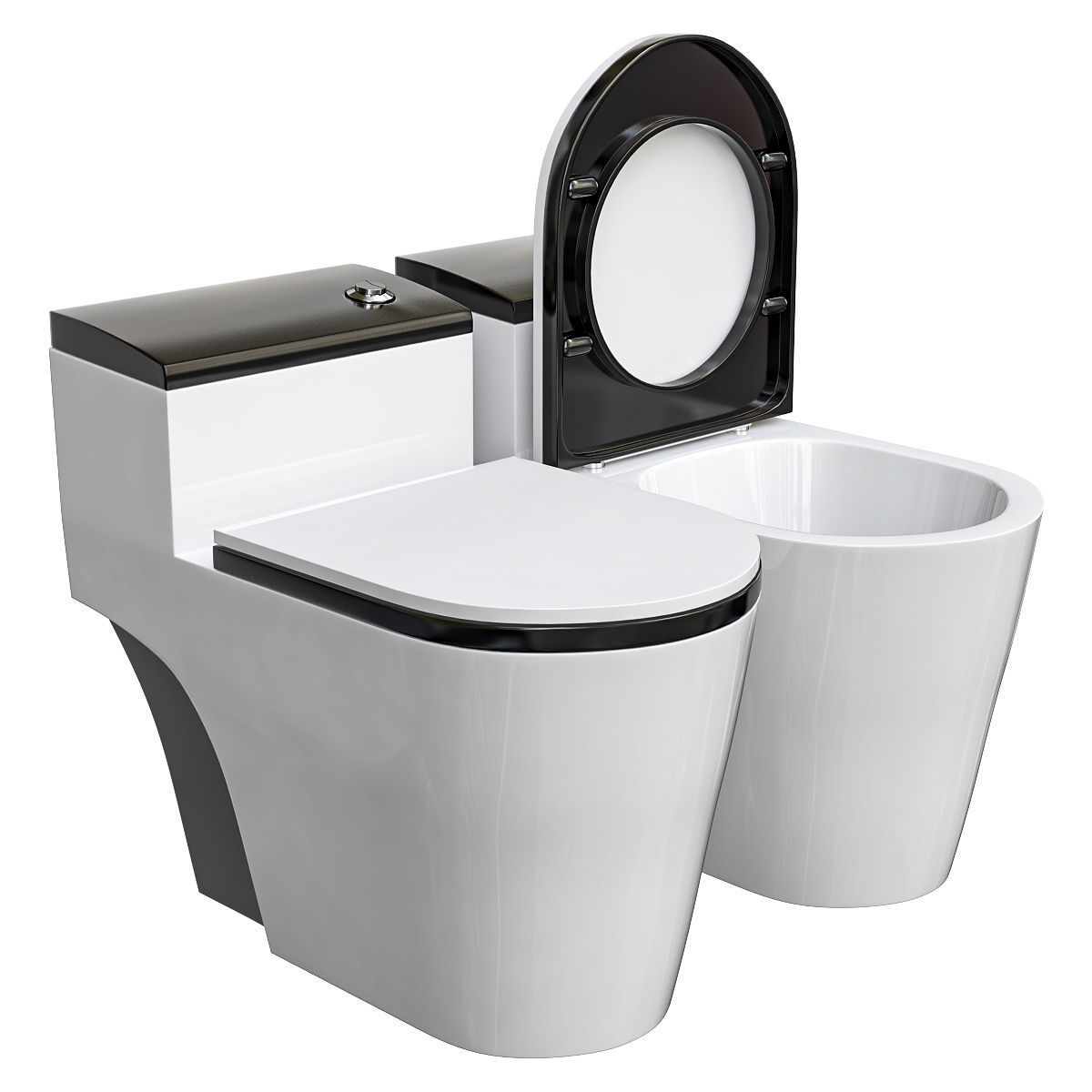 Dual-flush Elongated One-piece Toilet 3D model_1