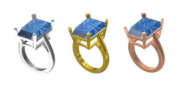 Asscher Cut Single Stone Cathedral Ring 3D print model