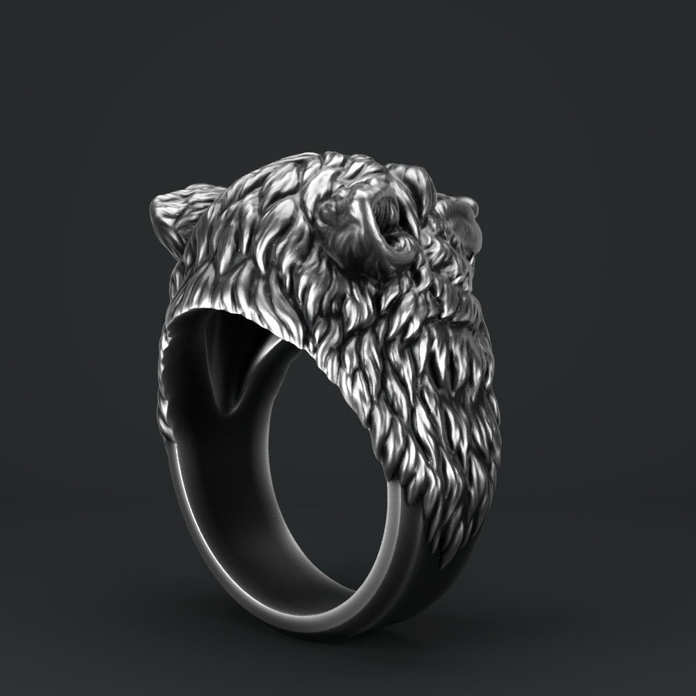 Wolf head ring 3D print model_3