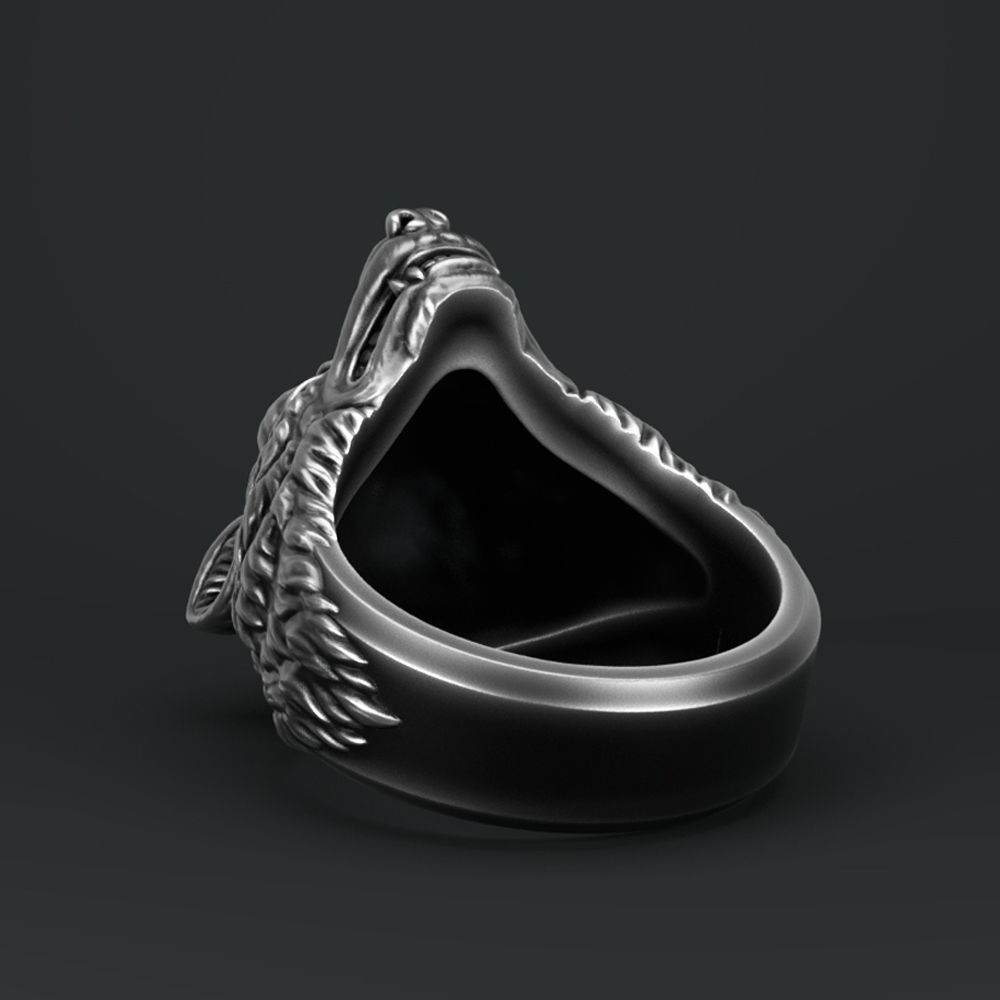 Wolf head ring 3D print model_4