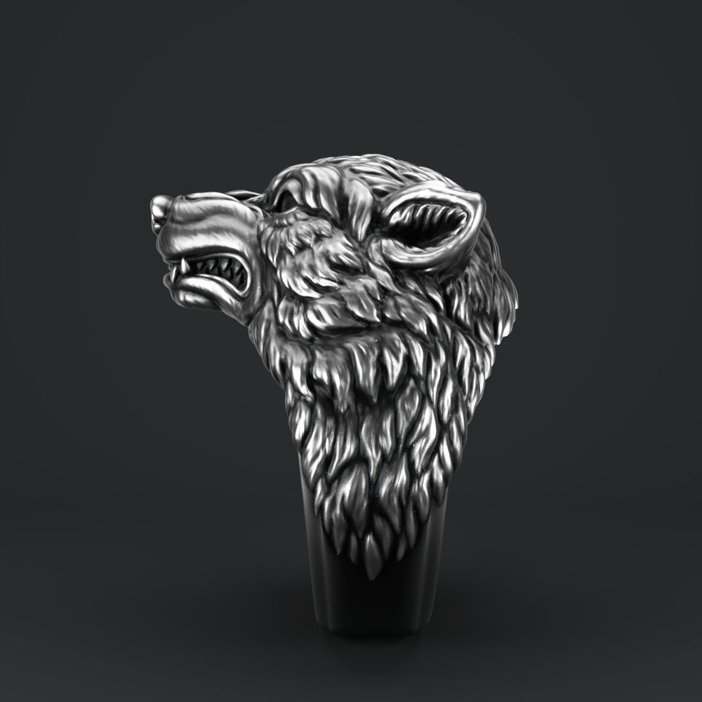 Wolf head ring 3D print model_2