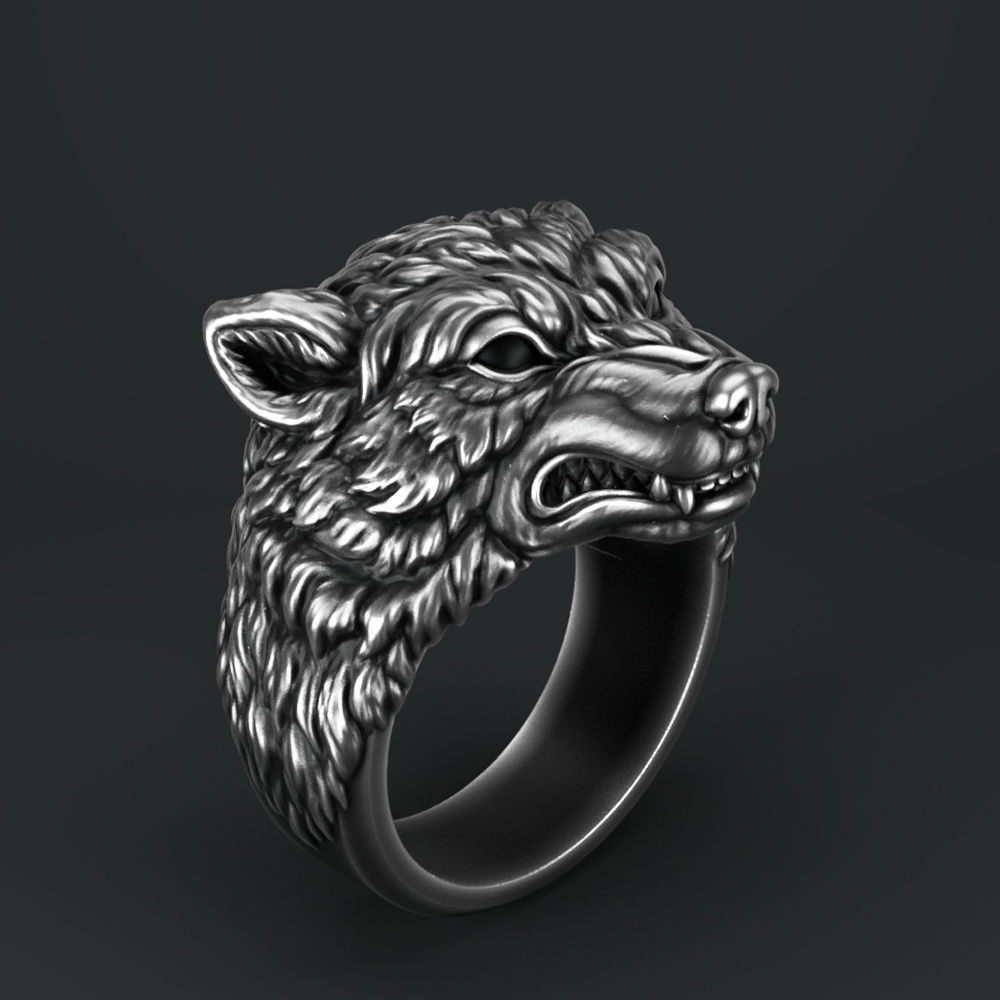 Wolf head ring 3D print model_1
