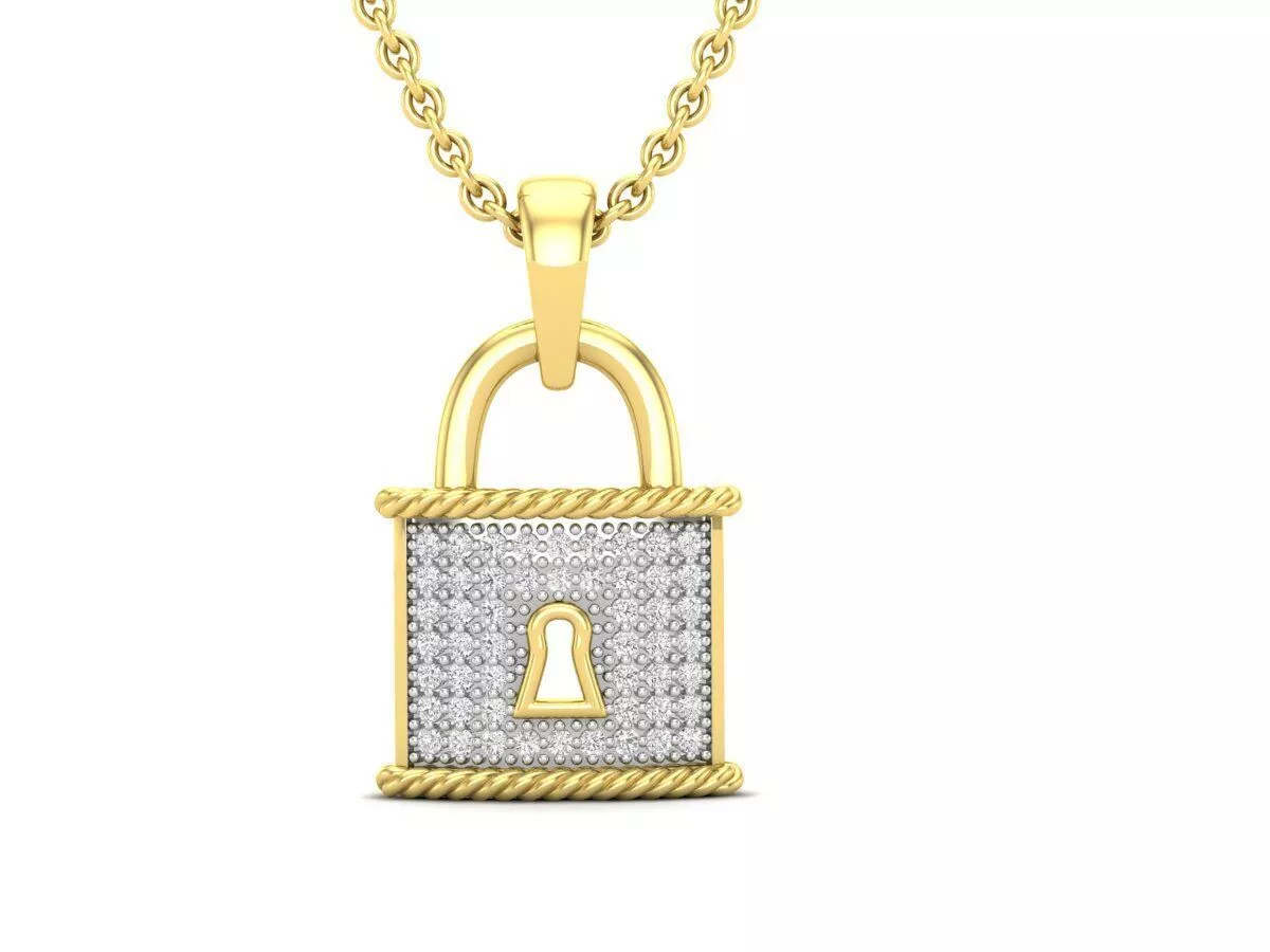 AV 388 Diamond Ladies Micro Pave Lock Pendant 3D print model