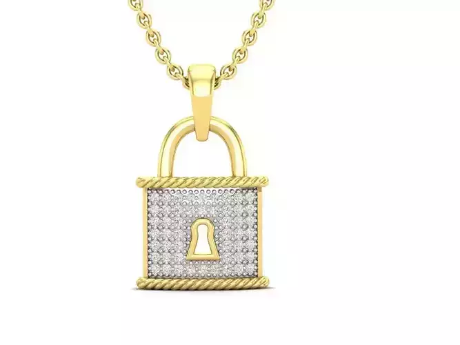 AV 388 Diamond Ladies Micro Pave Lock Pendant