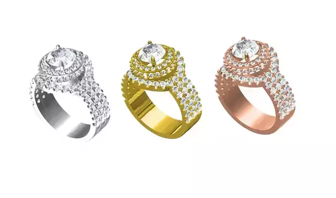  Round Cut Trio Band Engagement Ring For Women 3D print model