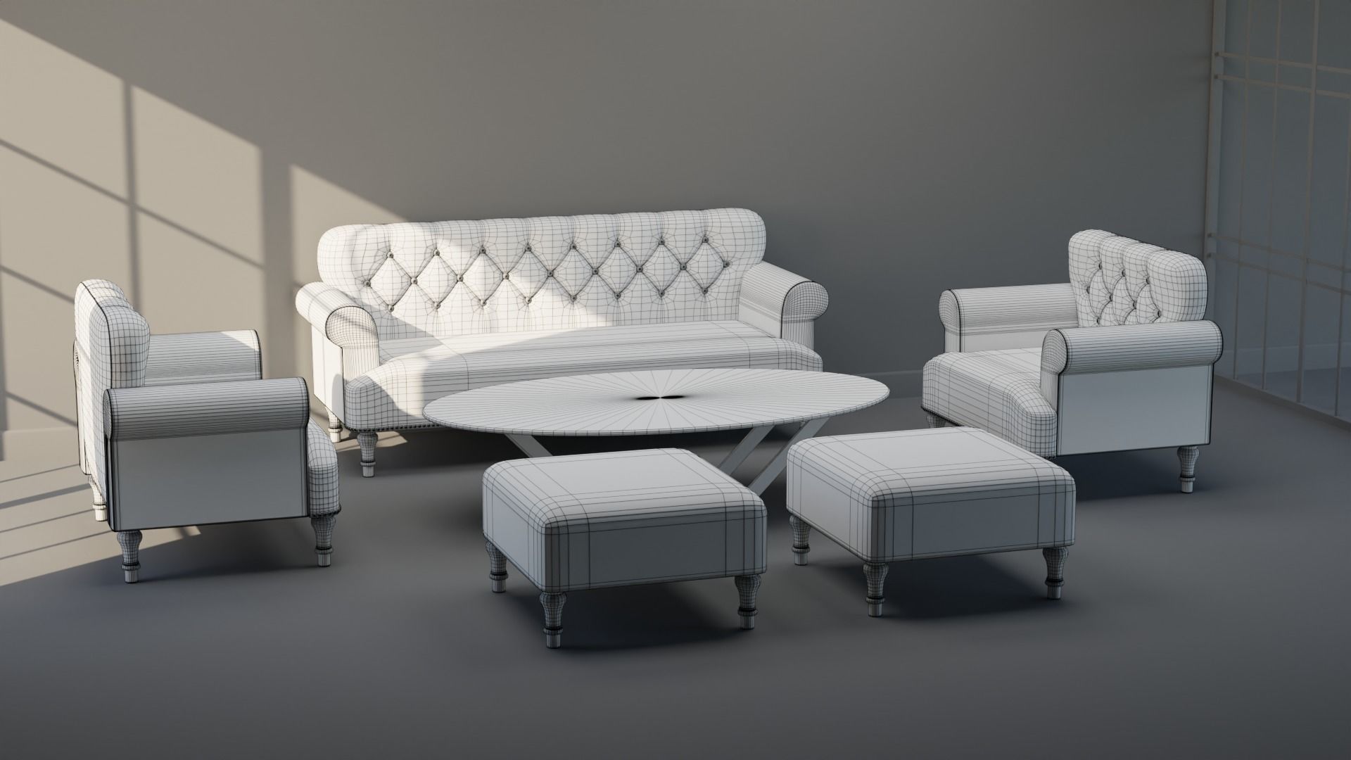 Sofa Set 09 Low-poly 3D model_3