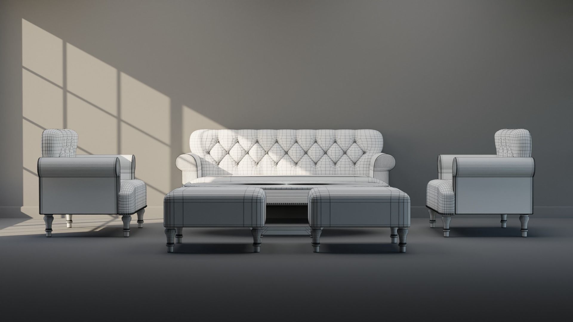Sofa Set 09 Low-poly 3D model_1