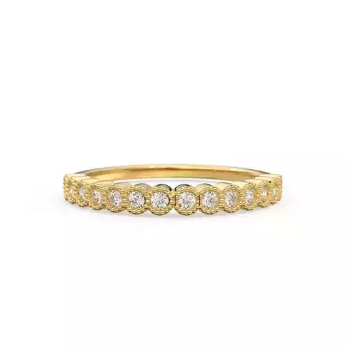 Milgrain Half Eternity Wedding Band Gold Thin Minimalist Ring