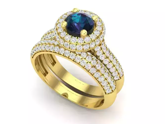 AV 390 Diamond Ladies Halo Style Bridal Engagement Ring Set