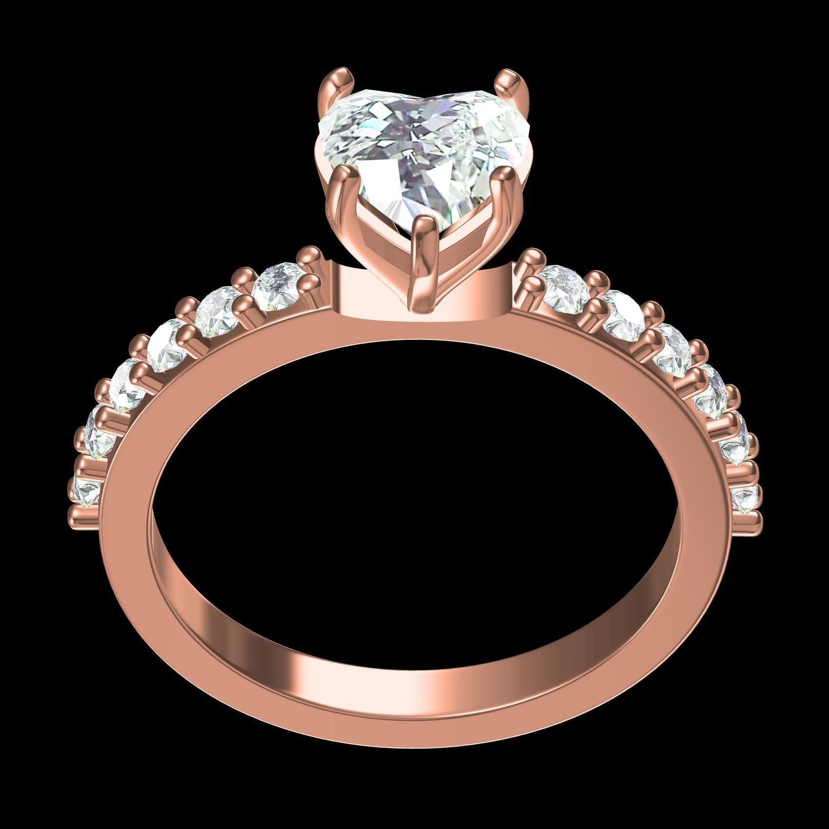 Heart Shape Cut Diamond Solitaire Ring 3D print model_10
