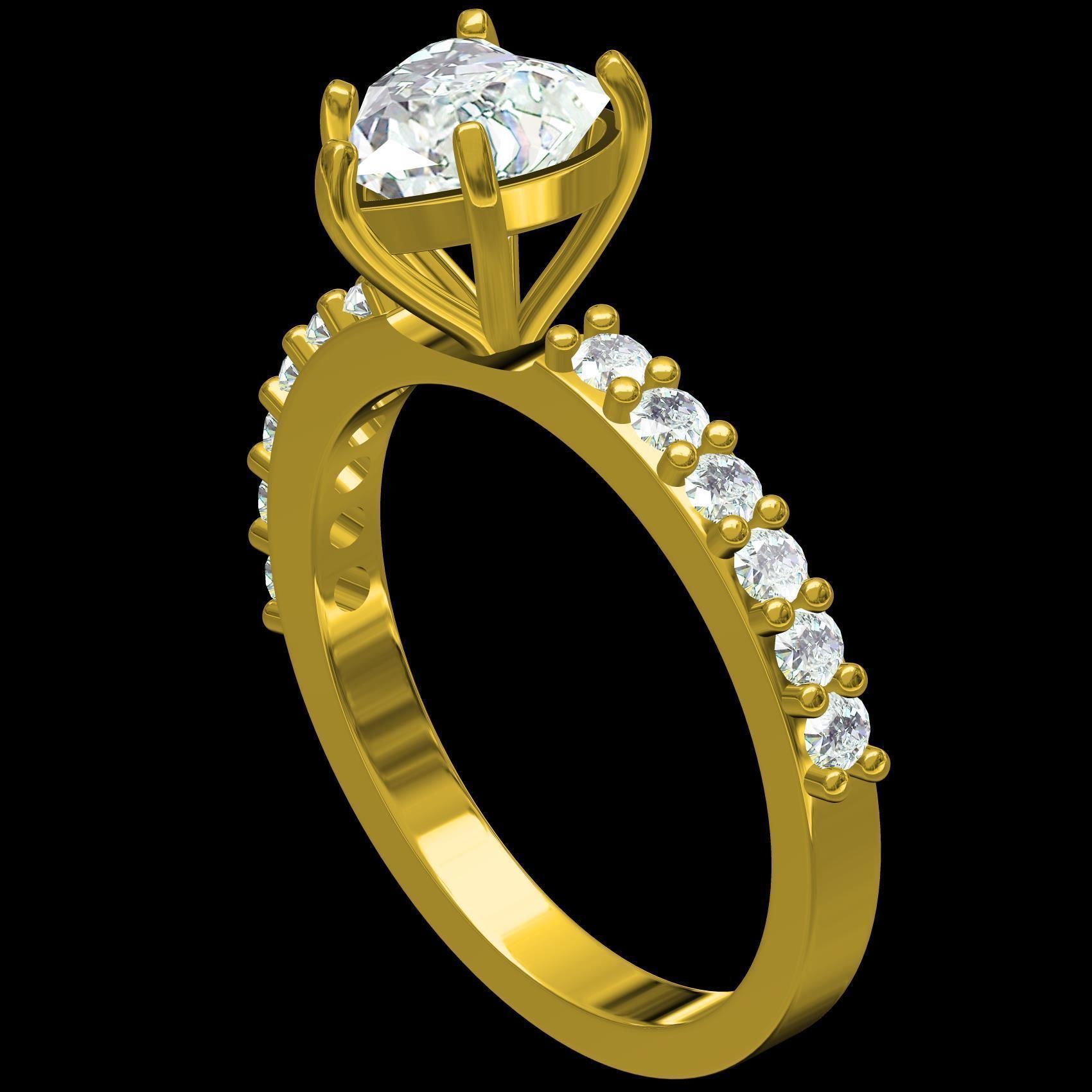 Heart Shape Cut Diamond Solitaire Ring 3D print model_14