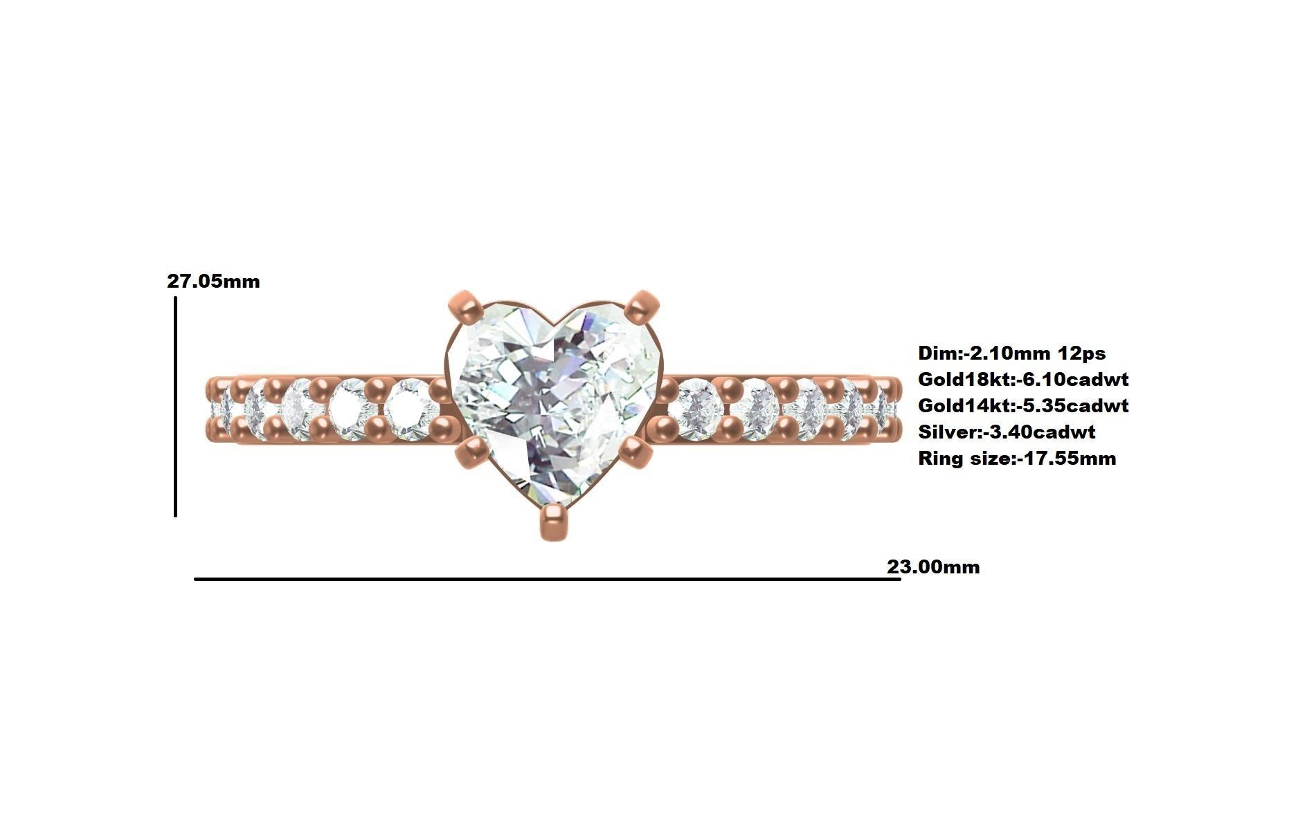 Heart Shape Cut Diamond Solitaire Ring 3D print model_1