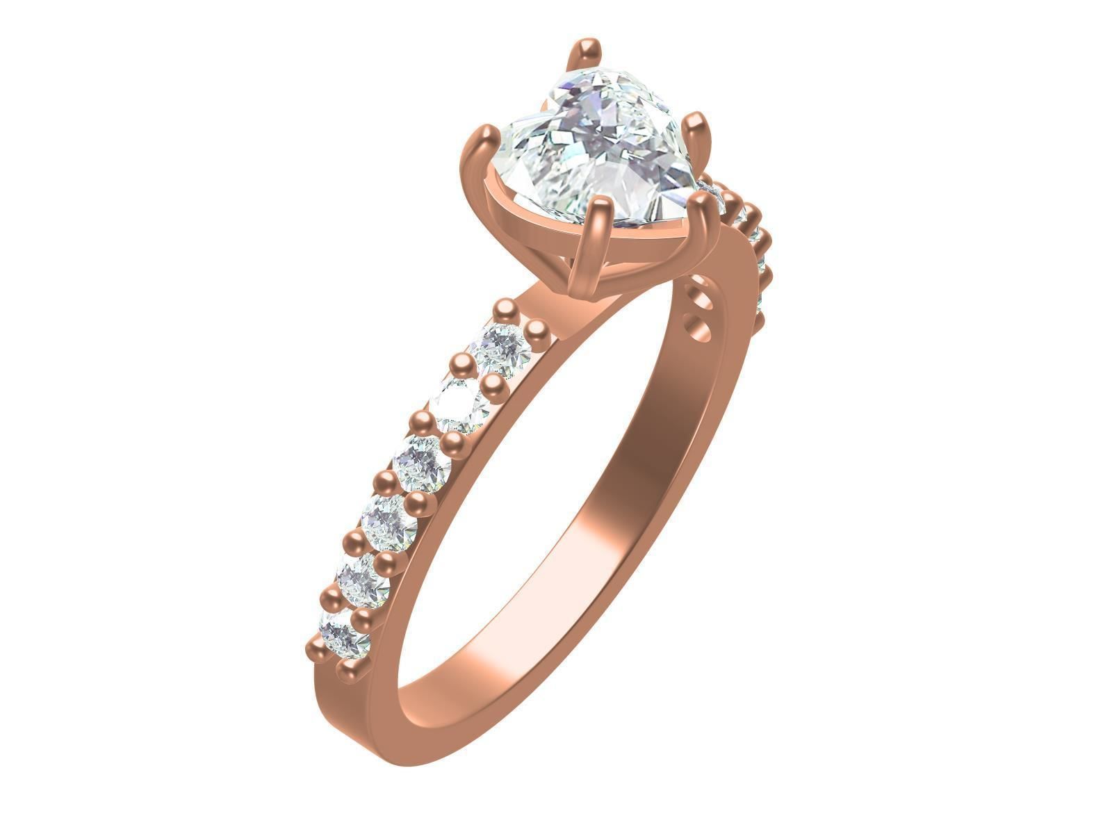 Heart Shape Cut Diamond Solitaire Ring 3D print model_7