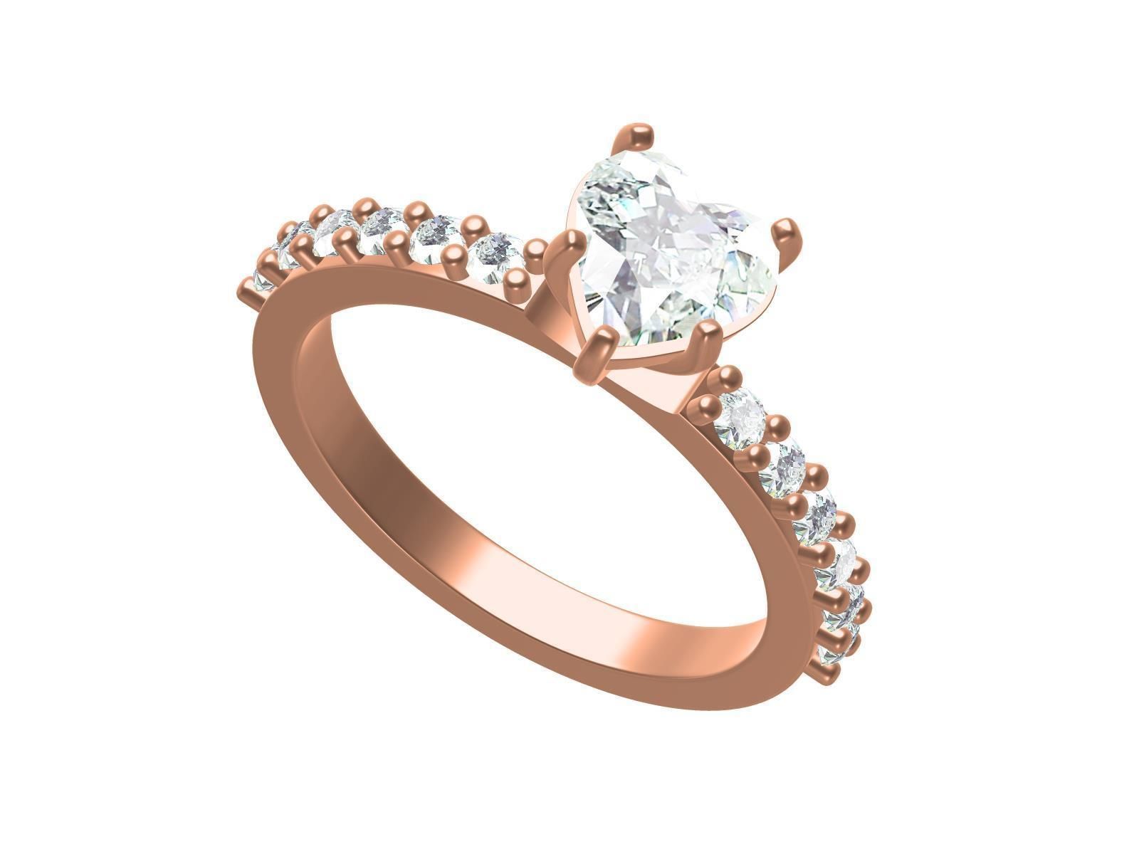 Heart Shape Cut Diamond Solitaire Ring 3D print model_6