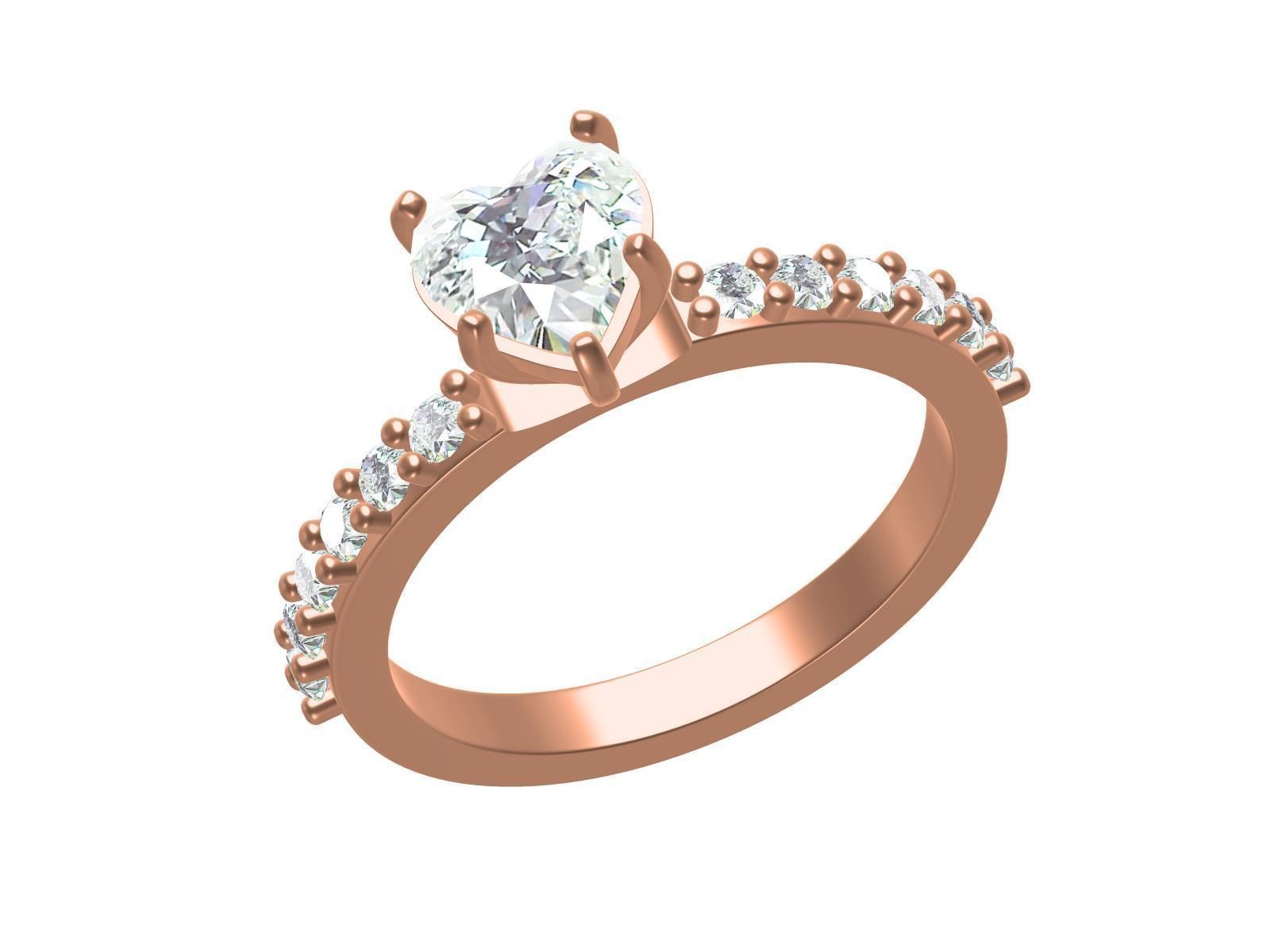 Heart Shape Cut Diamond Solitaire Ring 3D print model_8