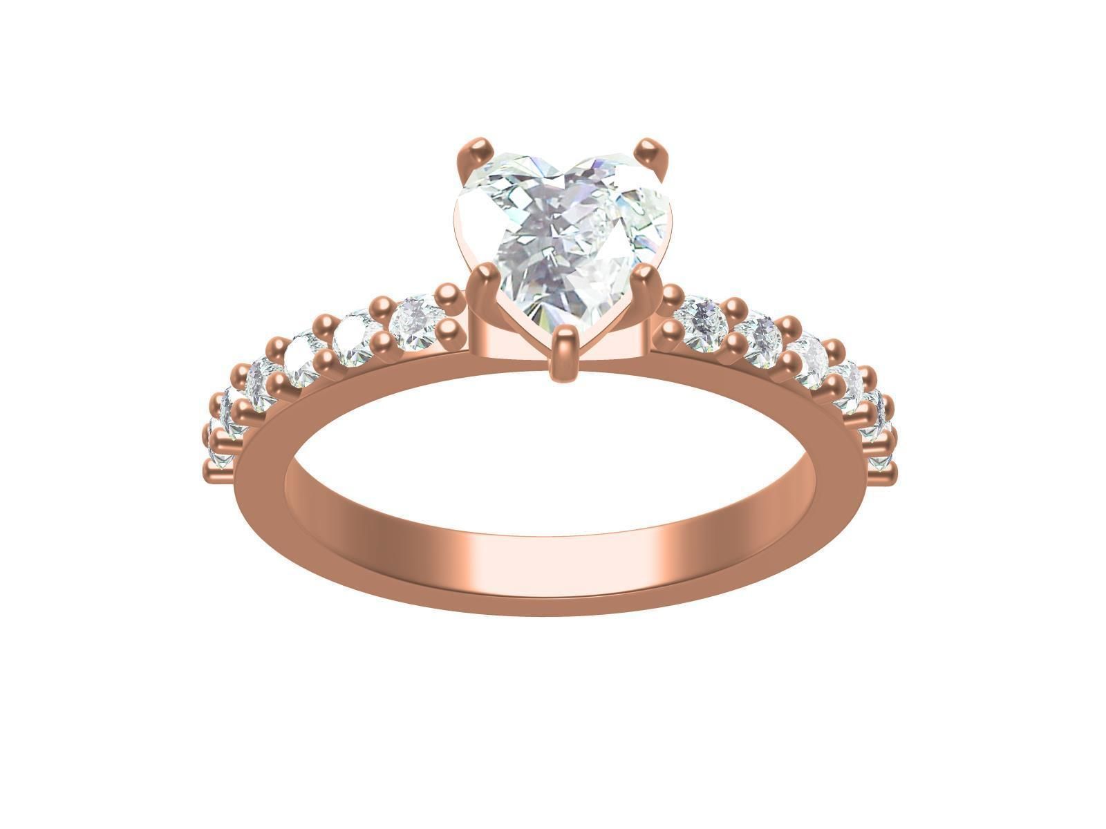 Heart Shape Cut Diamond Solitaire Ring 3D print model_2