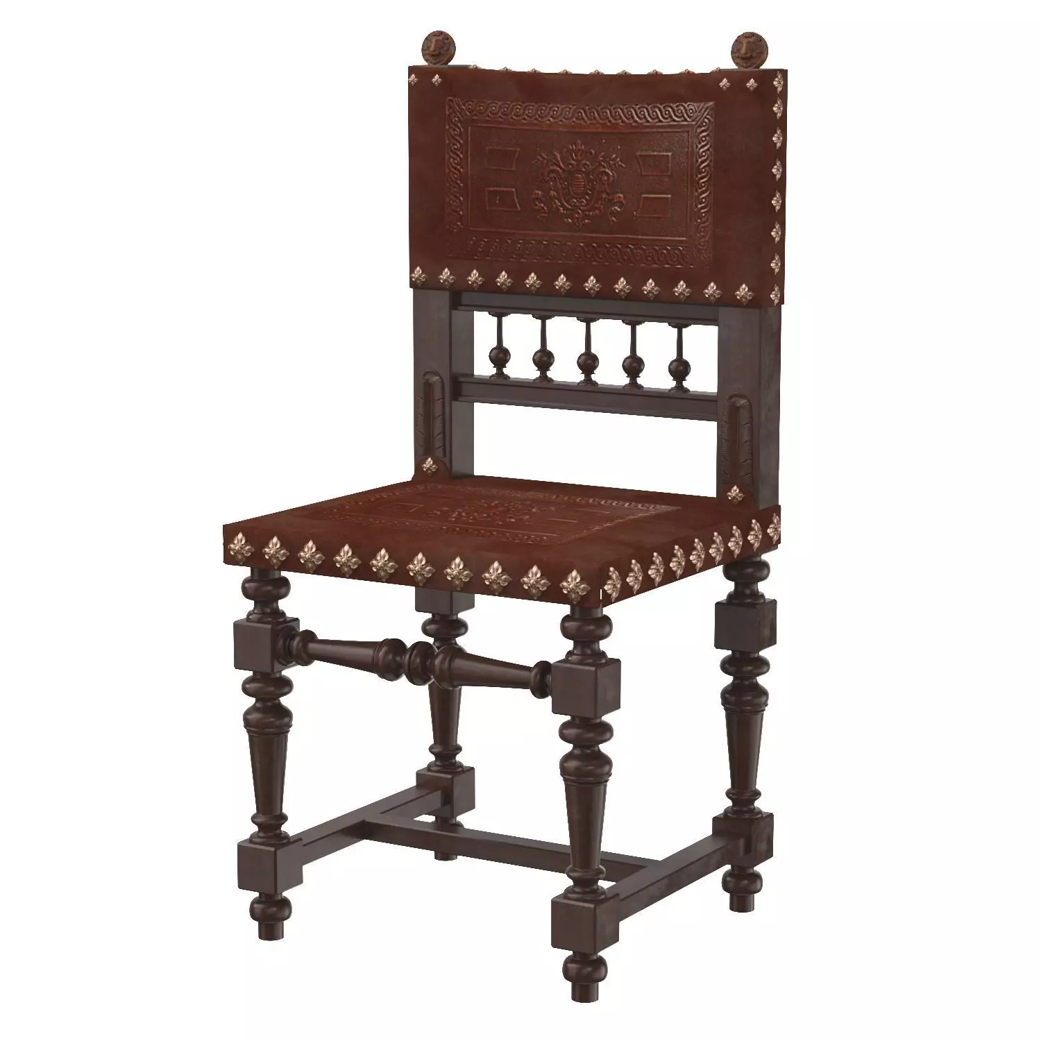 Baroque Spanish Revival Leather Dining Chair 3D model