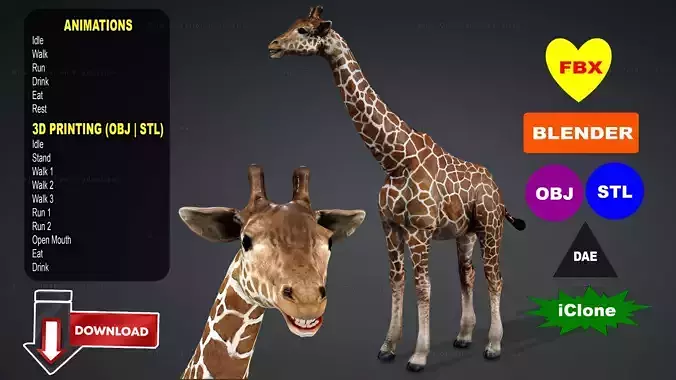 Giraffe Rigged Animated 6 3D model