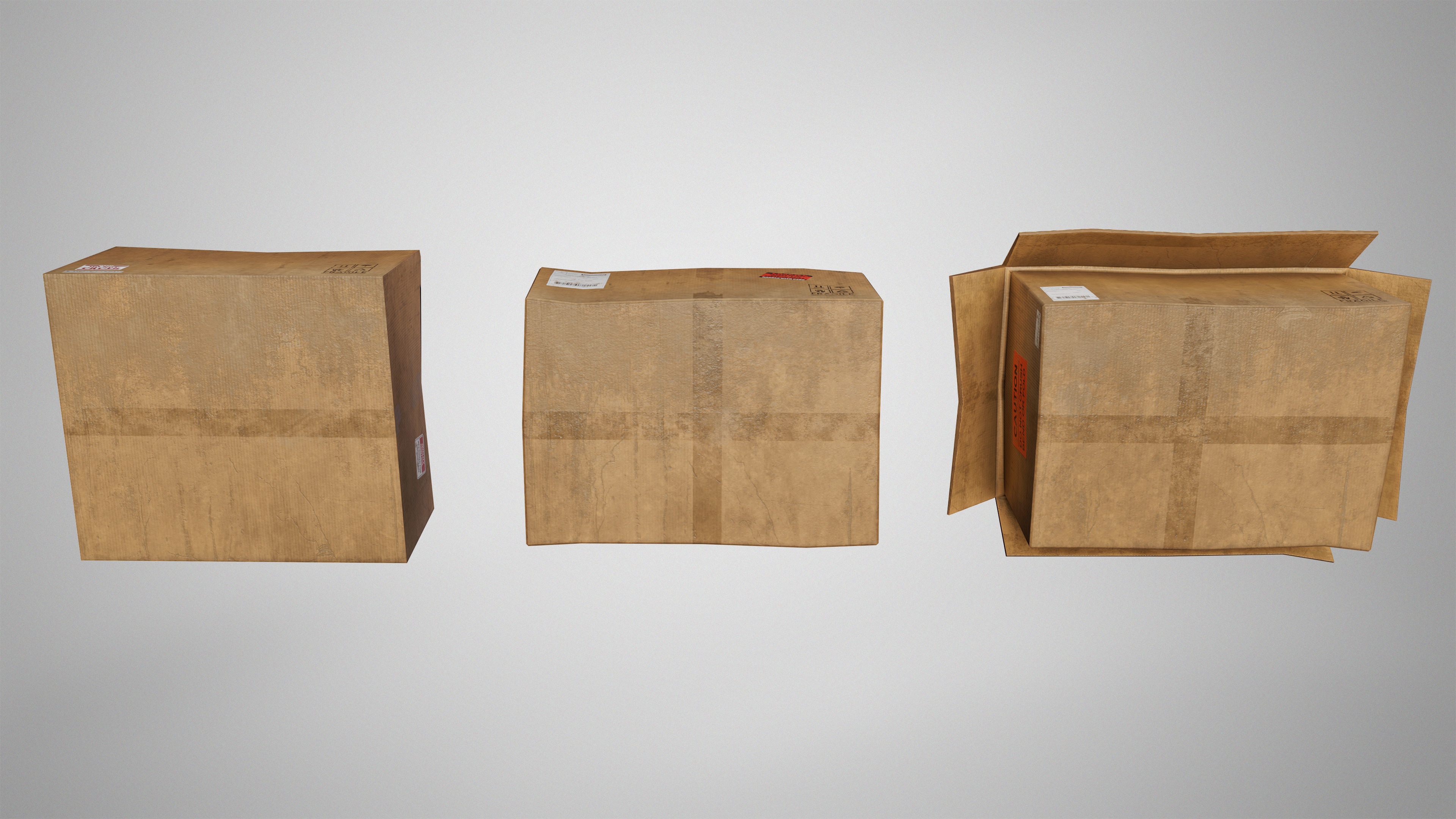 Set of 3 Cradboard Boxes - PBR Low-Poly Game Ready Storage Box Free low-poly 3D model_11