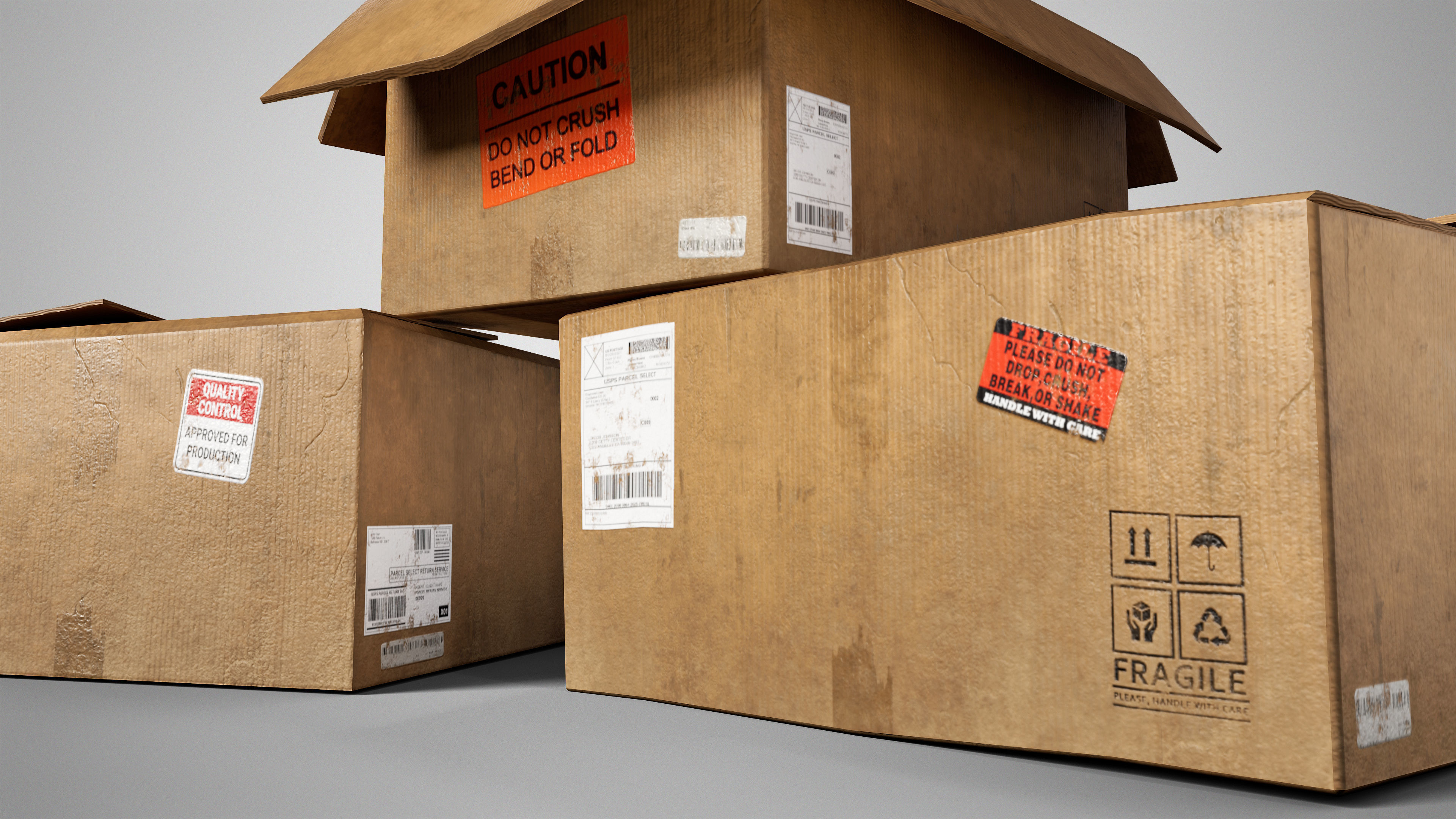 Set of 3 Cradboard Boxes - PBR Low-Poly Game Ready Storage Box Free low-poly 3D model_3