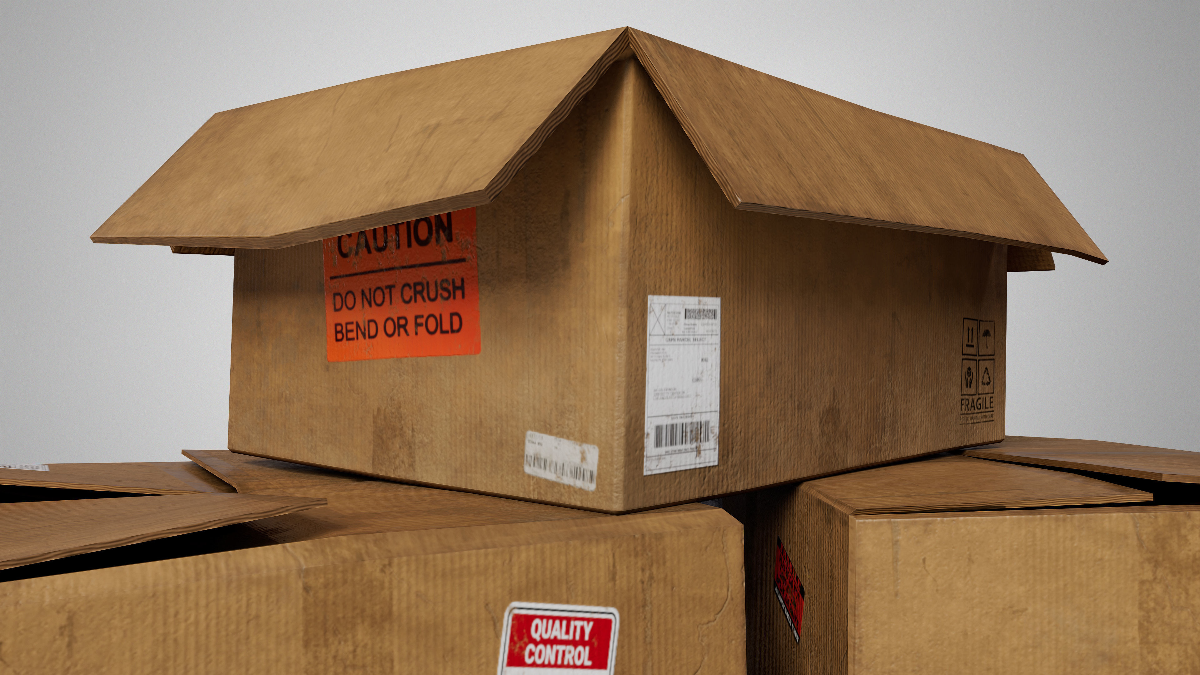 Set of 3 Cradboard Boxes - PBR Low-Poly Game Ready Storage Box Free low-poly 3D model_12