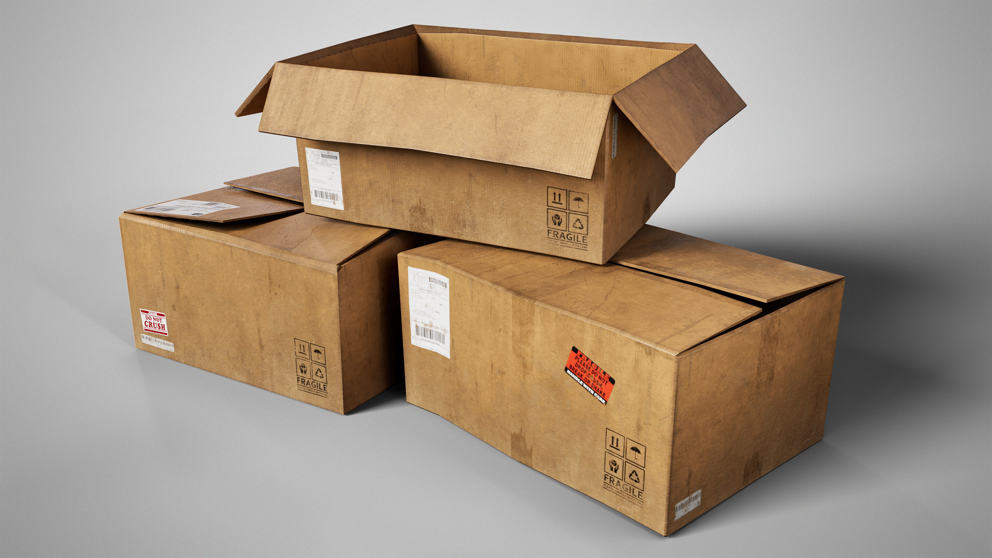 Set of 3 Cradboard Boxes - PBR Low-Poly Game Ready Storage Box Free low-poly 3D model_1