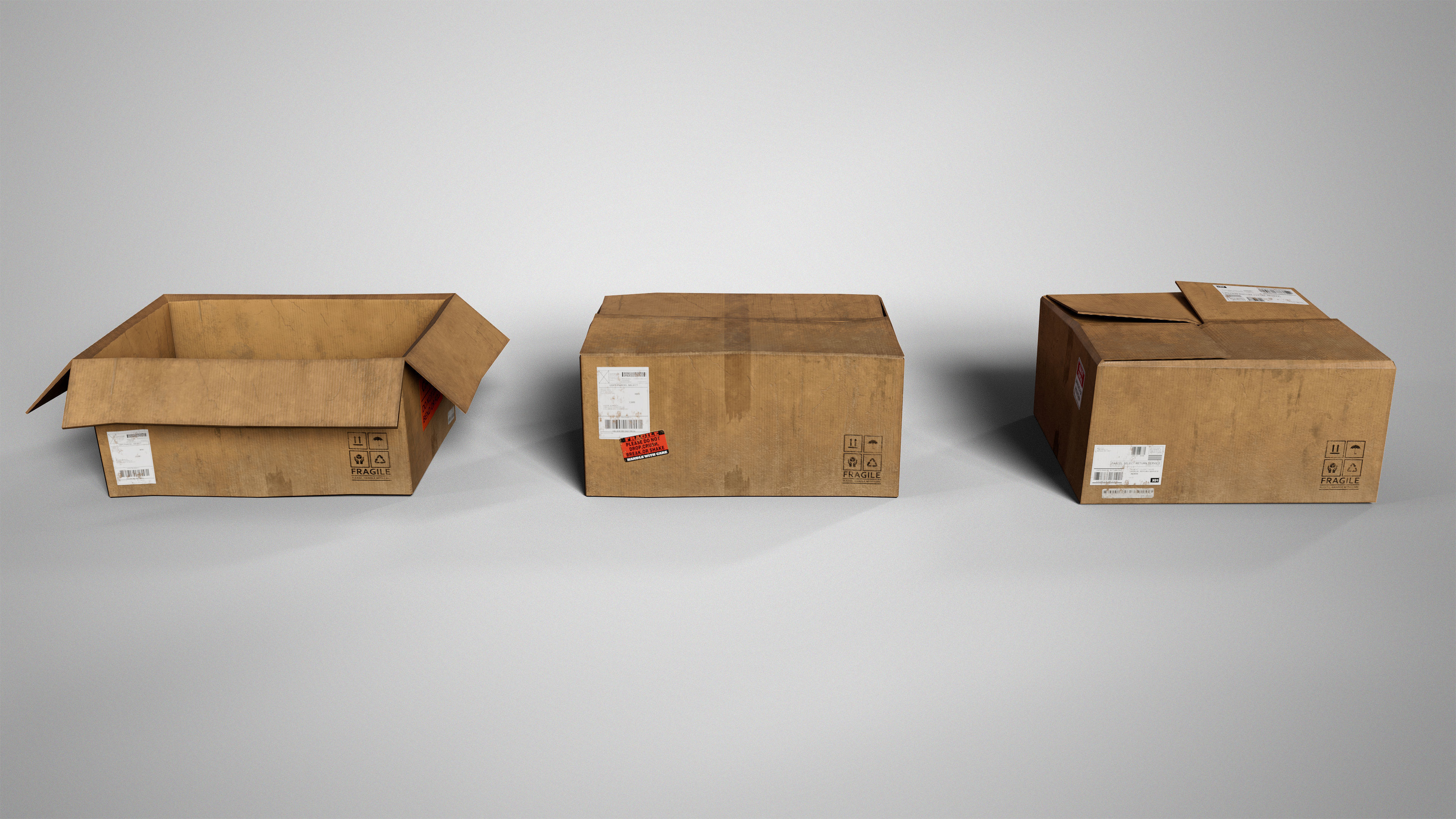 Set of 3 Cradboard Boxes - PBR Low-Poly Game Ready Storage Box Free low-poly 3D model_5