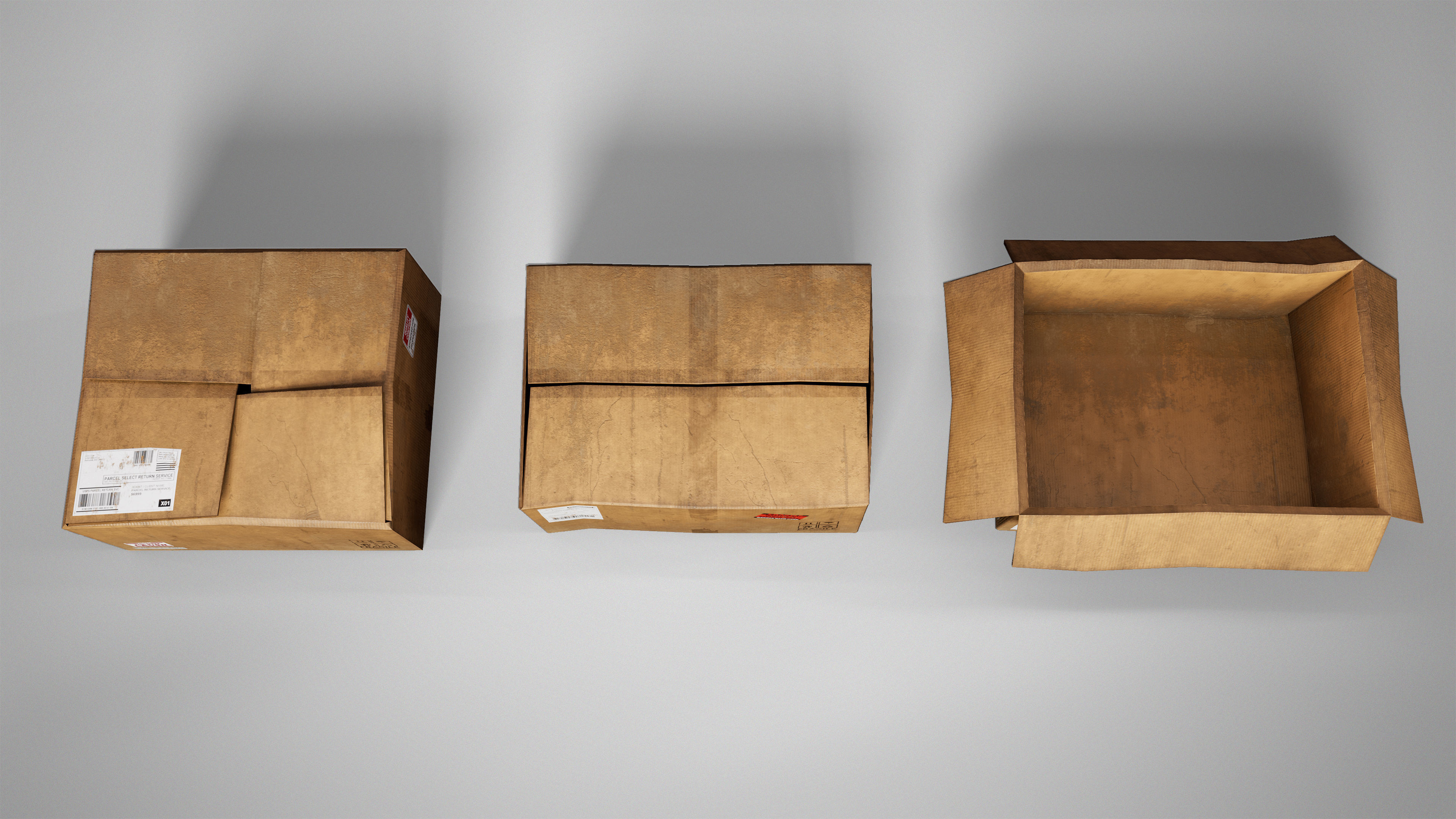 Set of 3 Cradboard Boxes - PBR Low-Poly Game Ready Storage Box Free low-poly 3D model_10