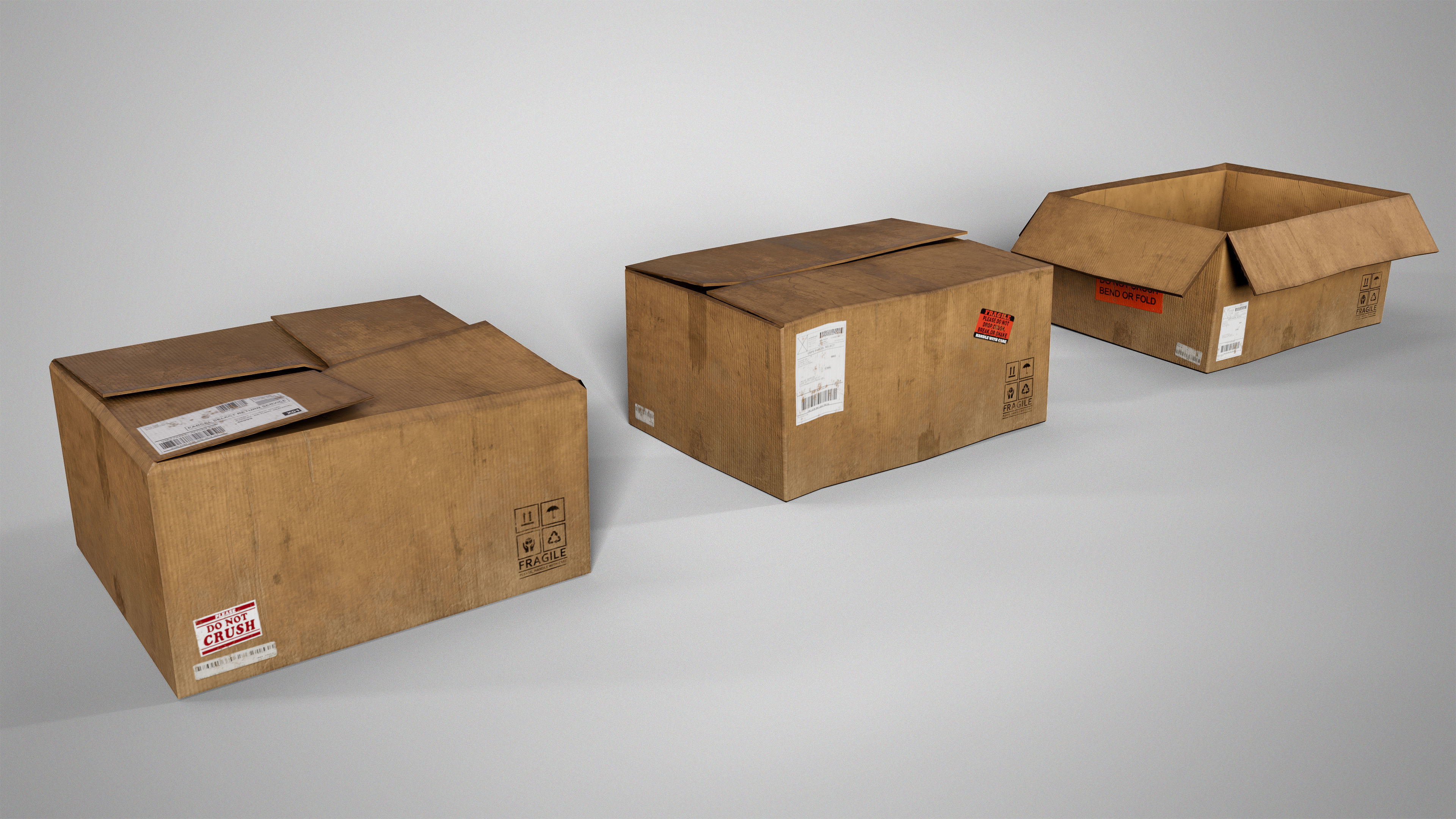 Set of 3 Cradboard Boxes - PBR Low-Poly Game Ready Storage Box Free low-poly 3D model_7