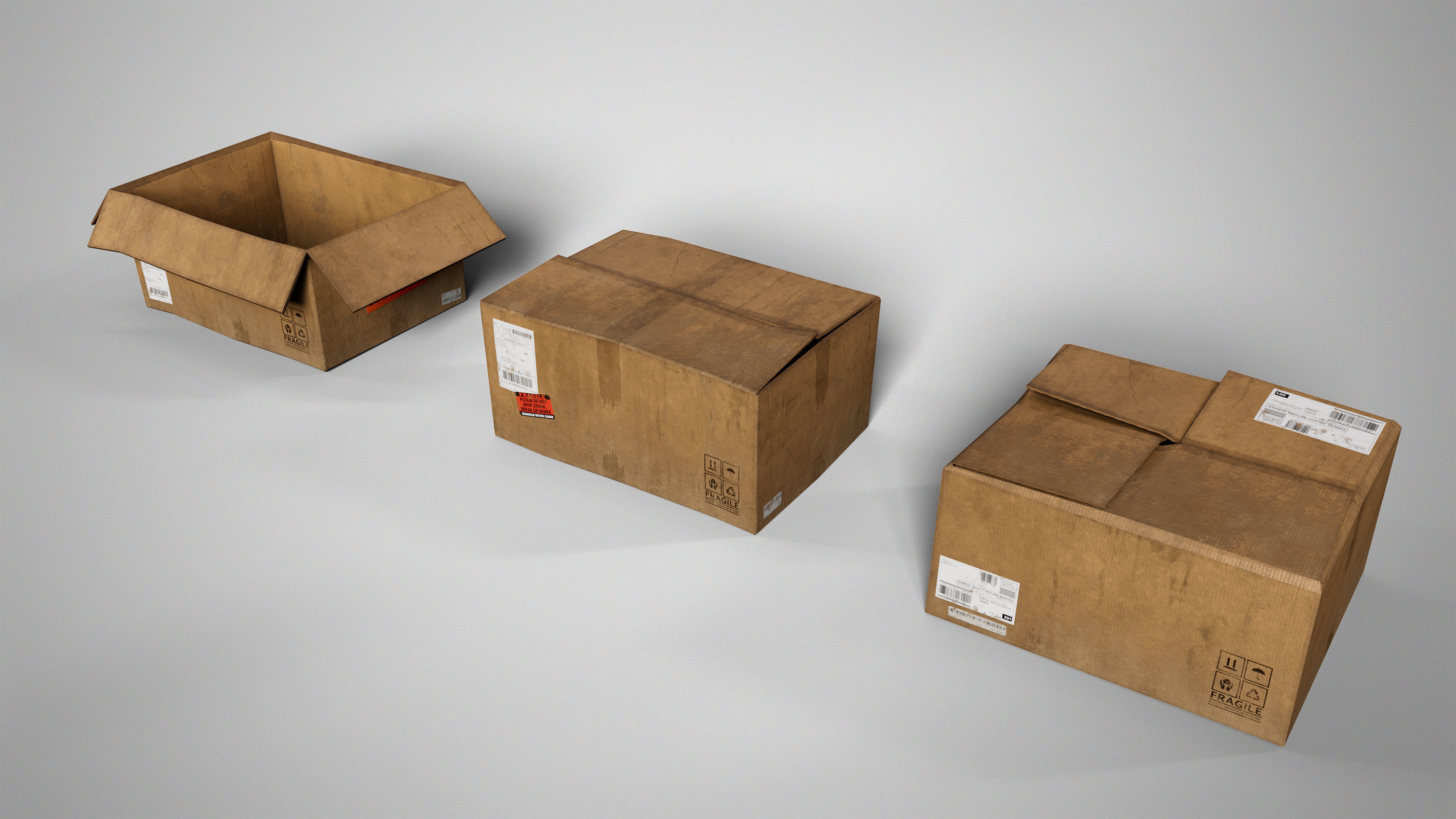 Set of 3 Cradboard Boxes - PBR Low-Poly Game Ready Storage Box Free low-poly 3D model_6