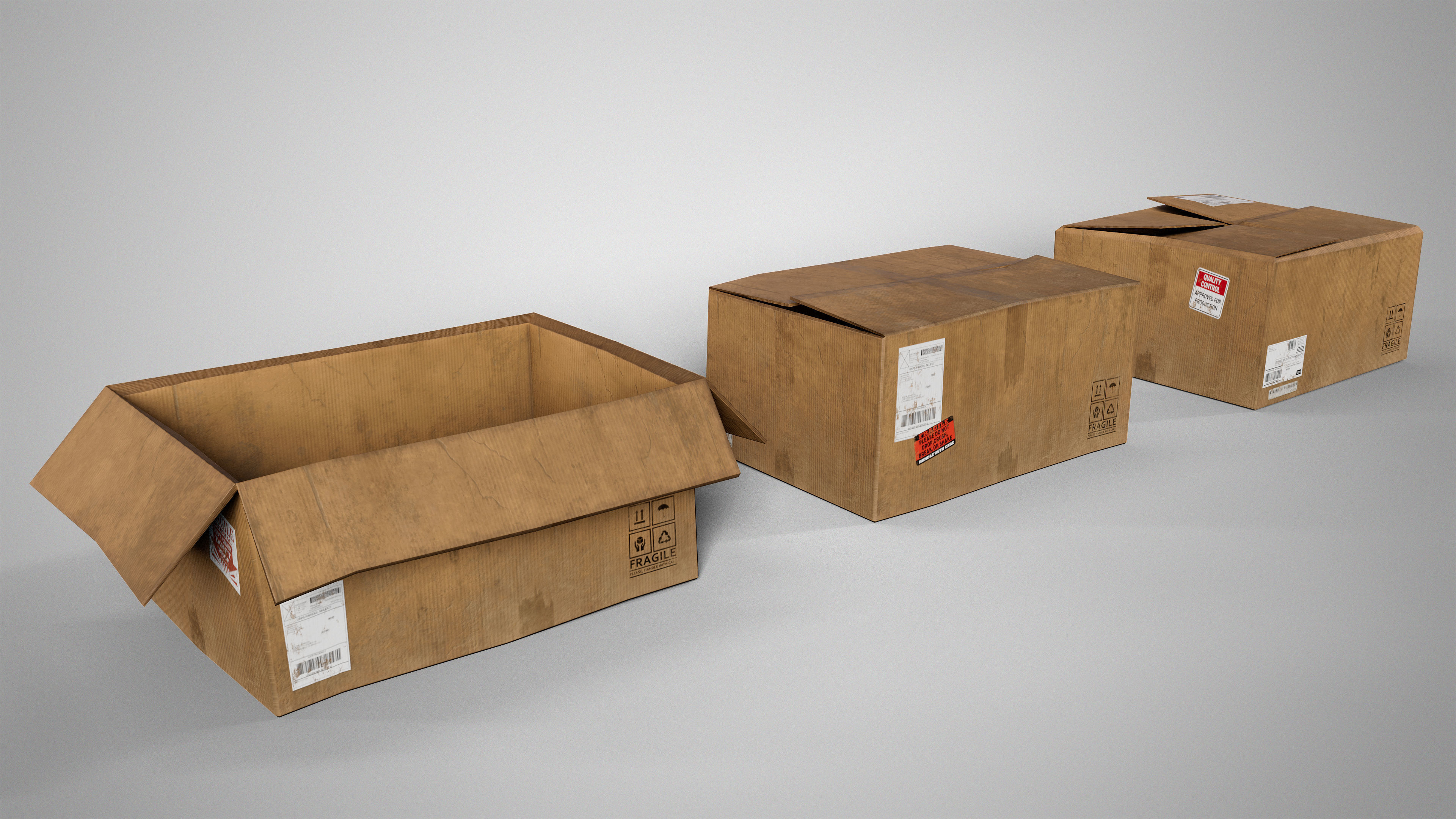 Set of 3 Cradboard Boxes - PBR Low-Poly Game Ready Storage Box Free low-poly 3D model_4