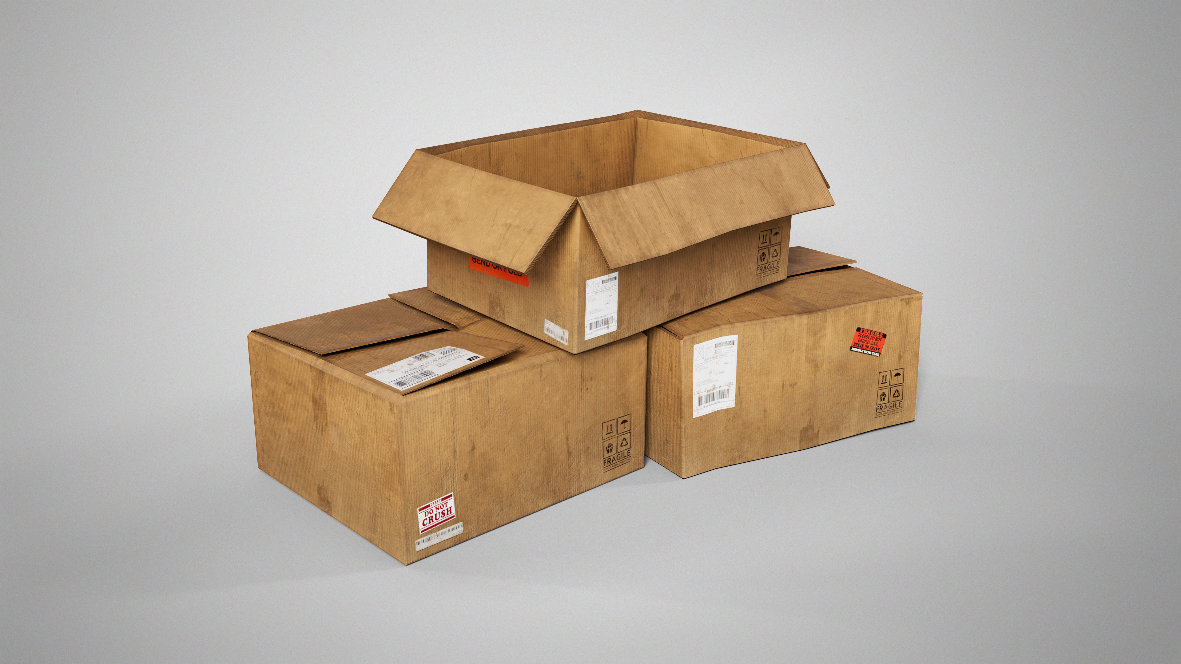 Set of 3 Cradboard Boxes - PBR Low-Poly Game Ready Storage Box Free low-poly 3D model_2