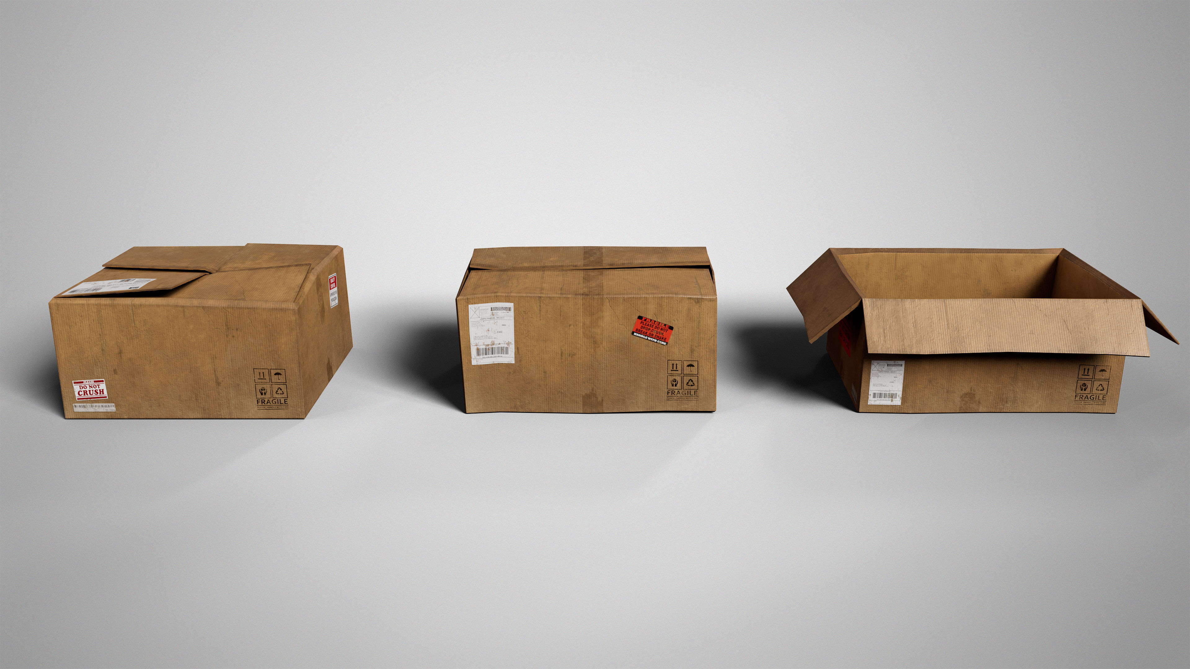 Set of 3 Cradboard Boxes - PBR Low-Poly Game Ready Storage Box Free low-poly 3D model_8