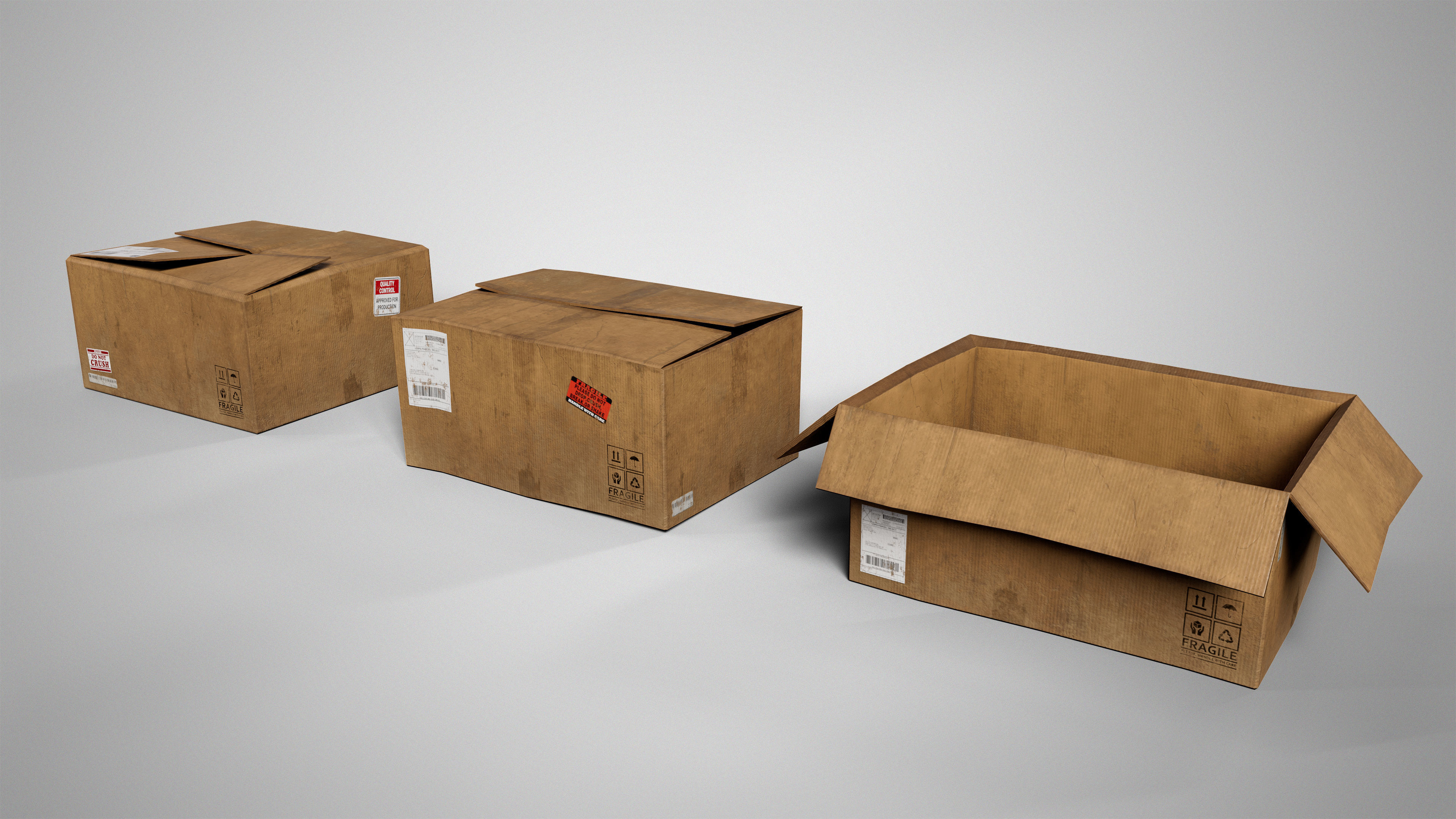 Set of 3 Cradboard Boxes - PBR Low-Poly Game Ready Storage Box Free low-poly 3D model_9