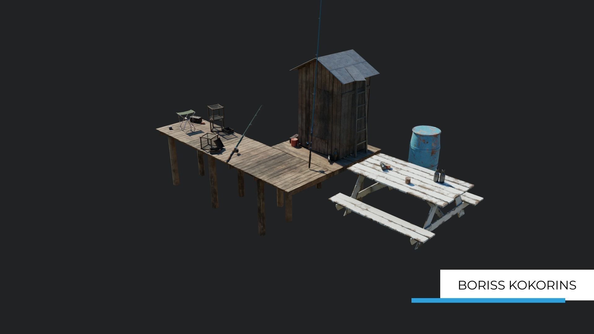 Fishermans platform near the lake Low-poly 3D model_6