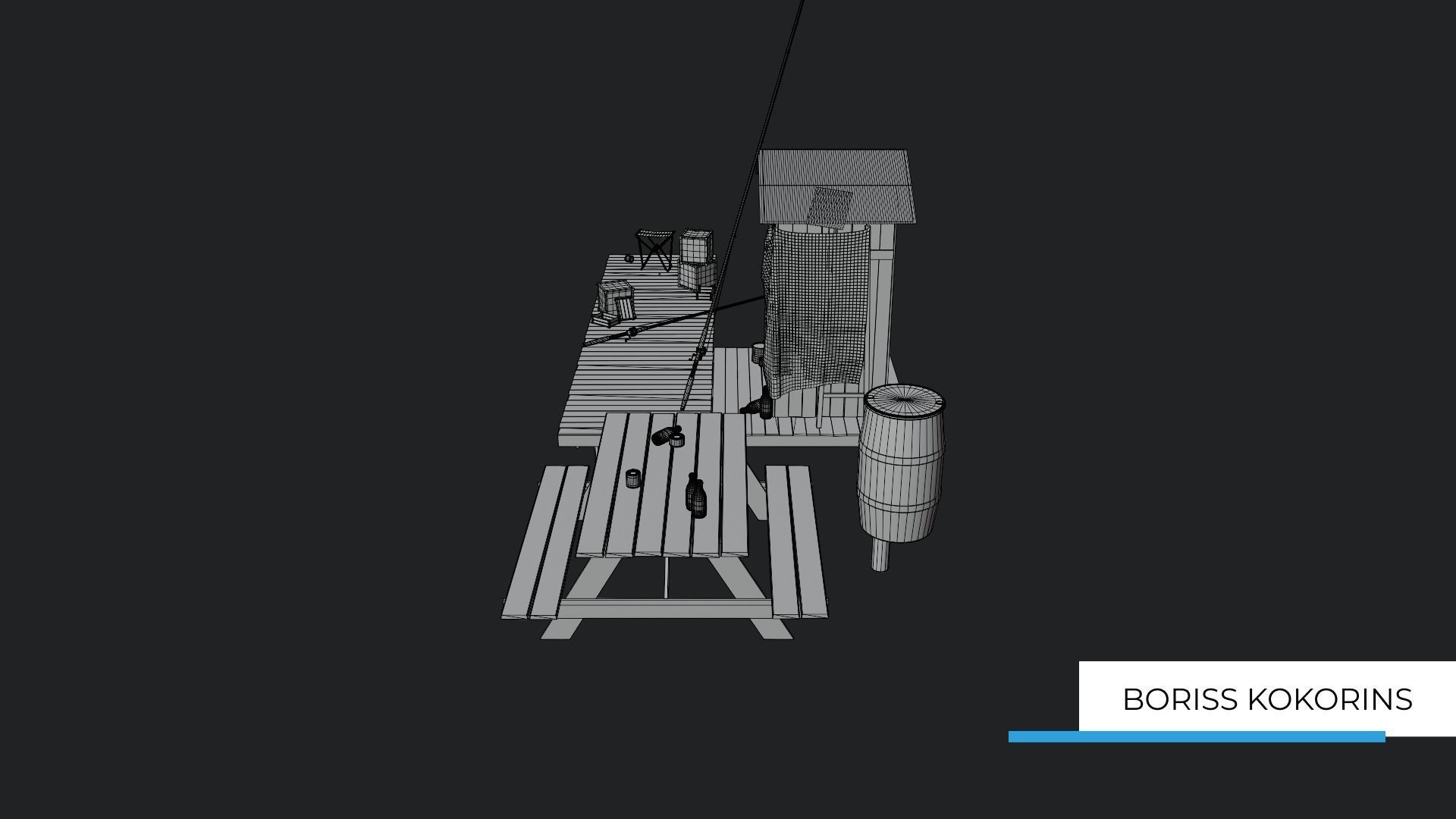 Fishermans platform near the lake Low-poly 3D model_12