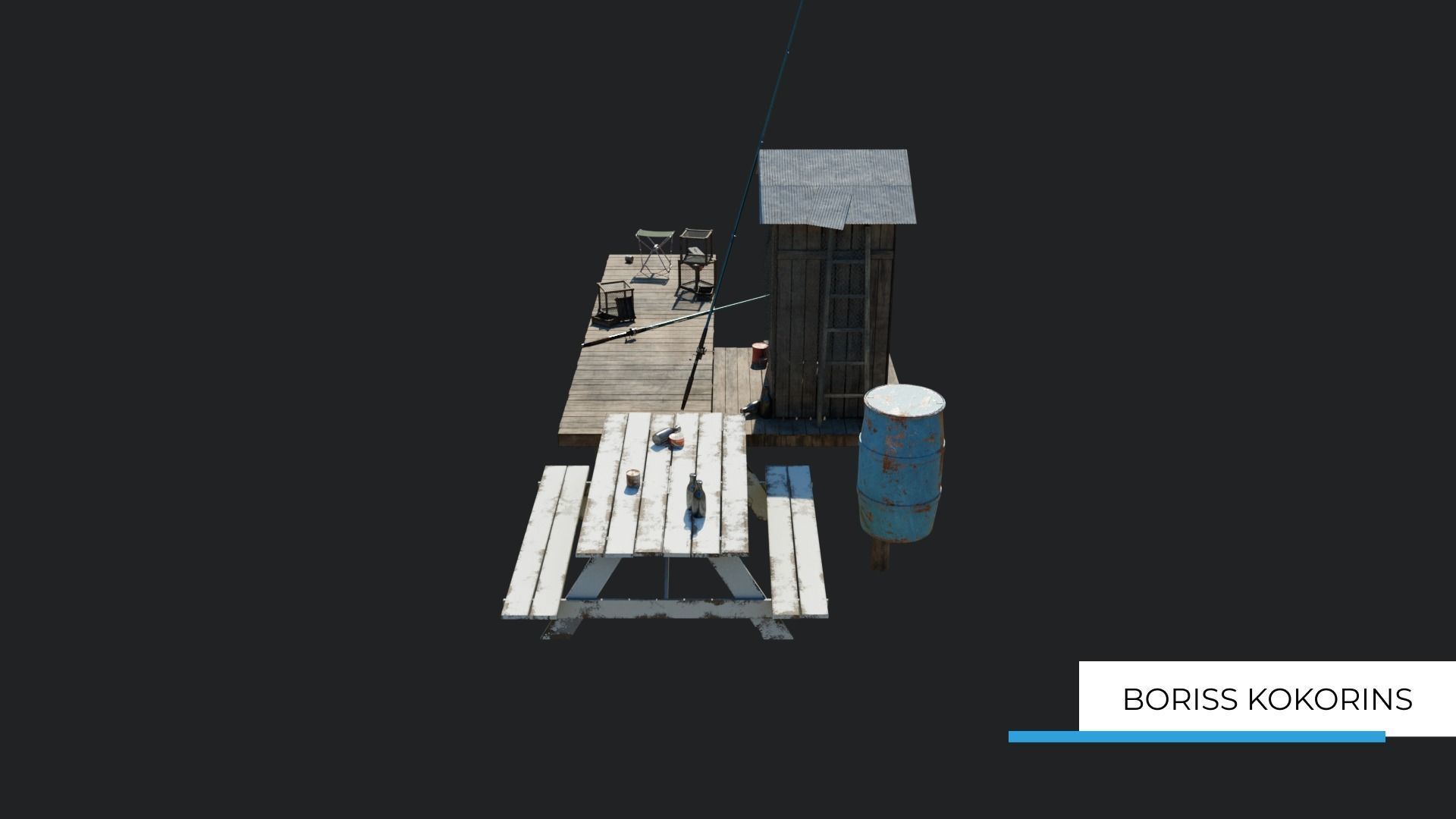 Fishermans platform near the lake Low-poly 3D model_5