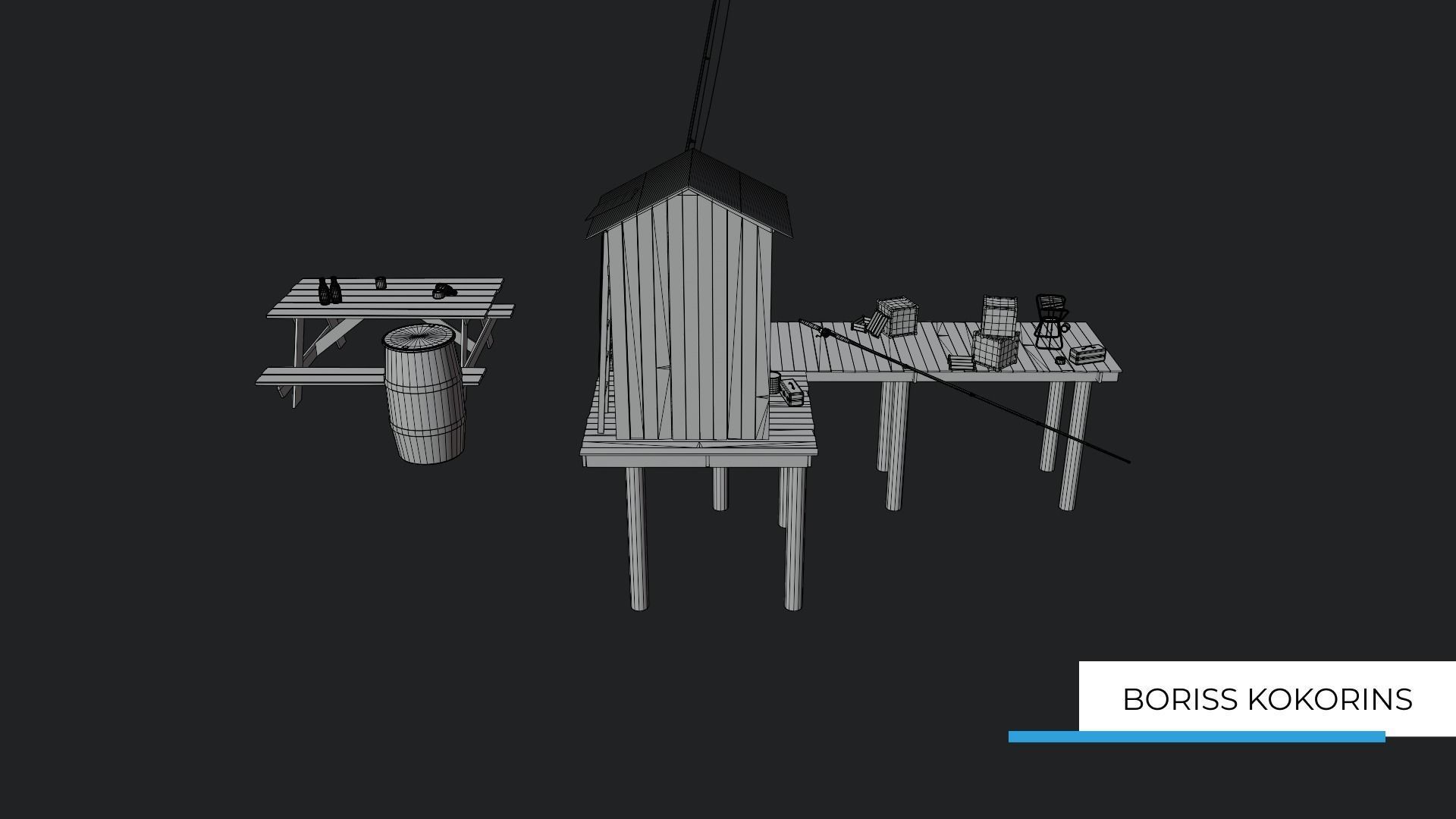 Fishermans platform near the lake Low-poly 3D model_13