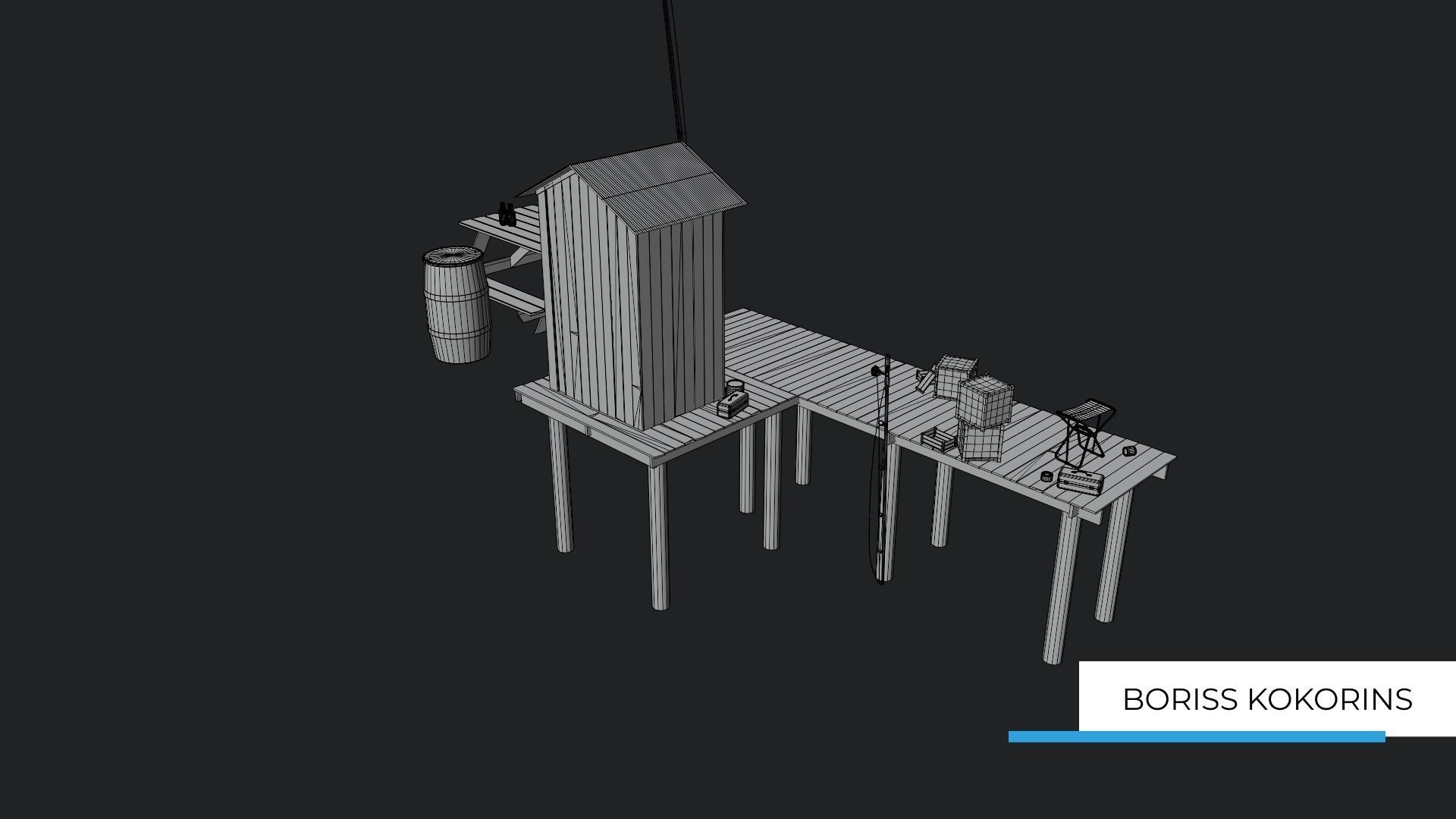 Fishermans platform near the lake Low-poly 3D model_9