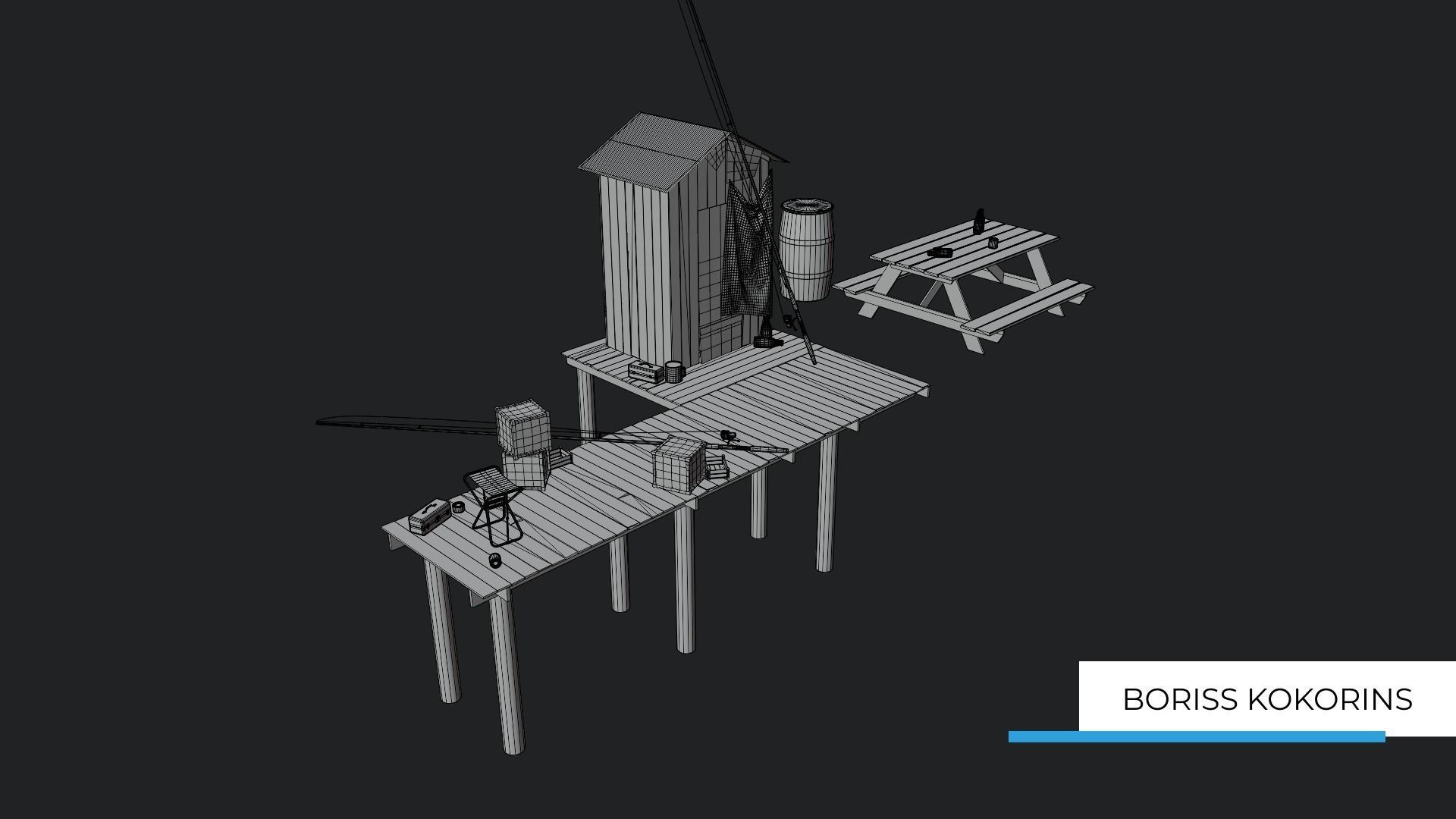 Fishermans platform near the lake Low-poly 3D model_14