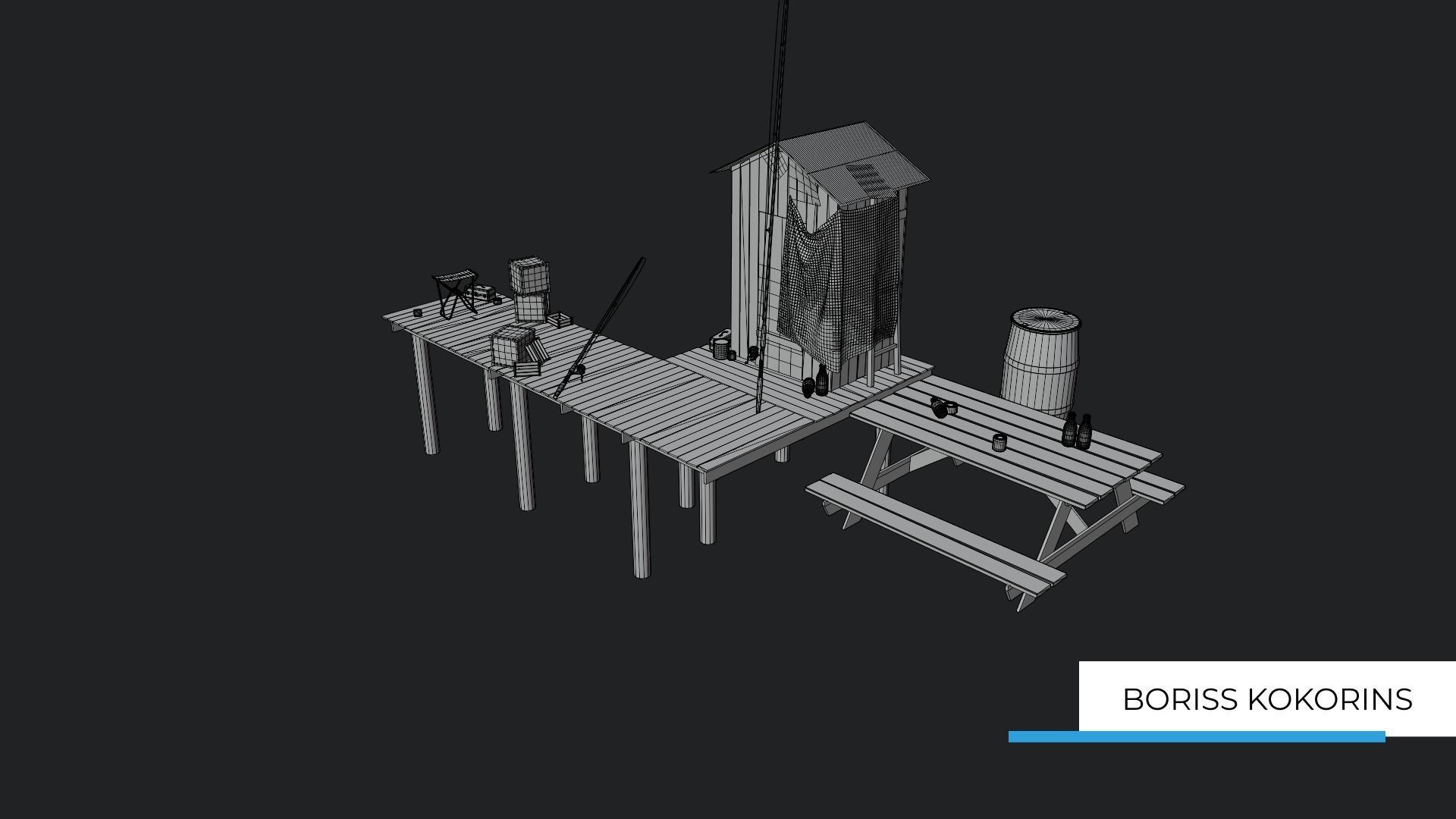 Fishermans platform near the lake Low-poly 3D model_11