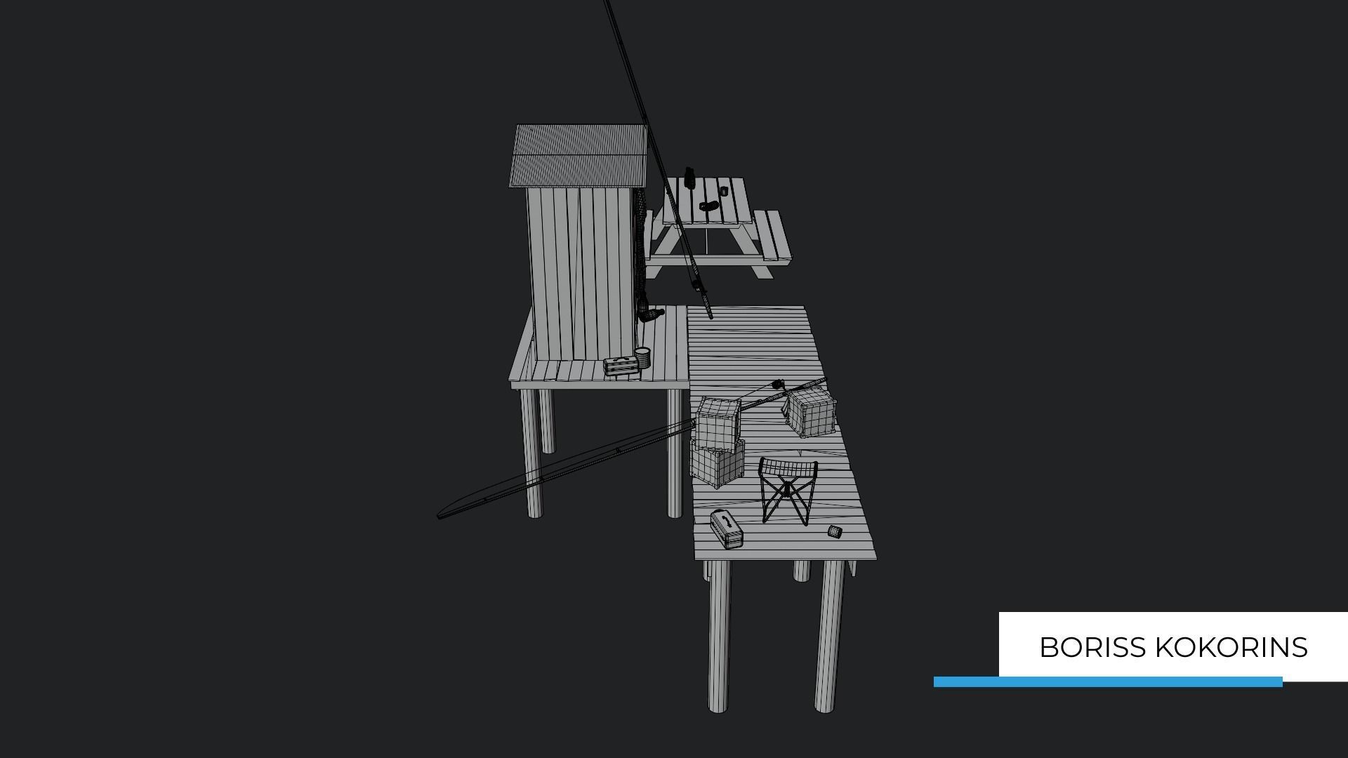 Fishermans platform near the lake Low-poly 3D model_8