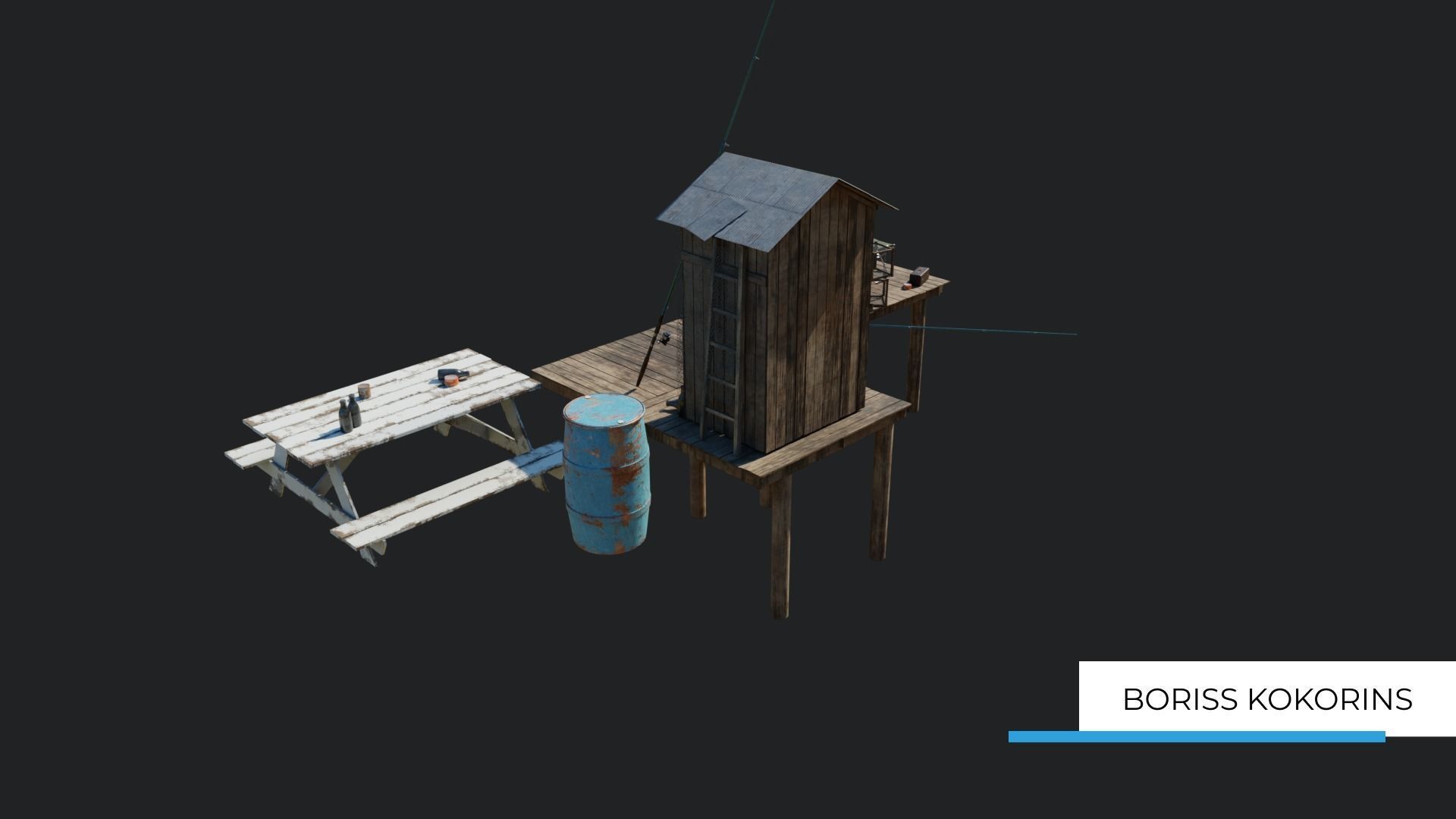 Fishermans platform near the lake Low-poly 3D model_4