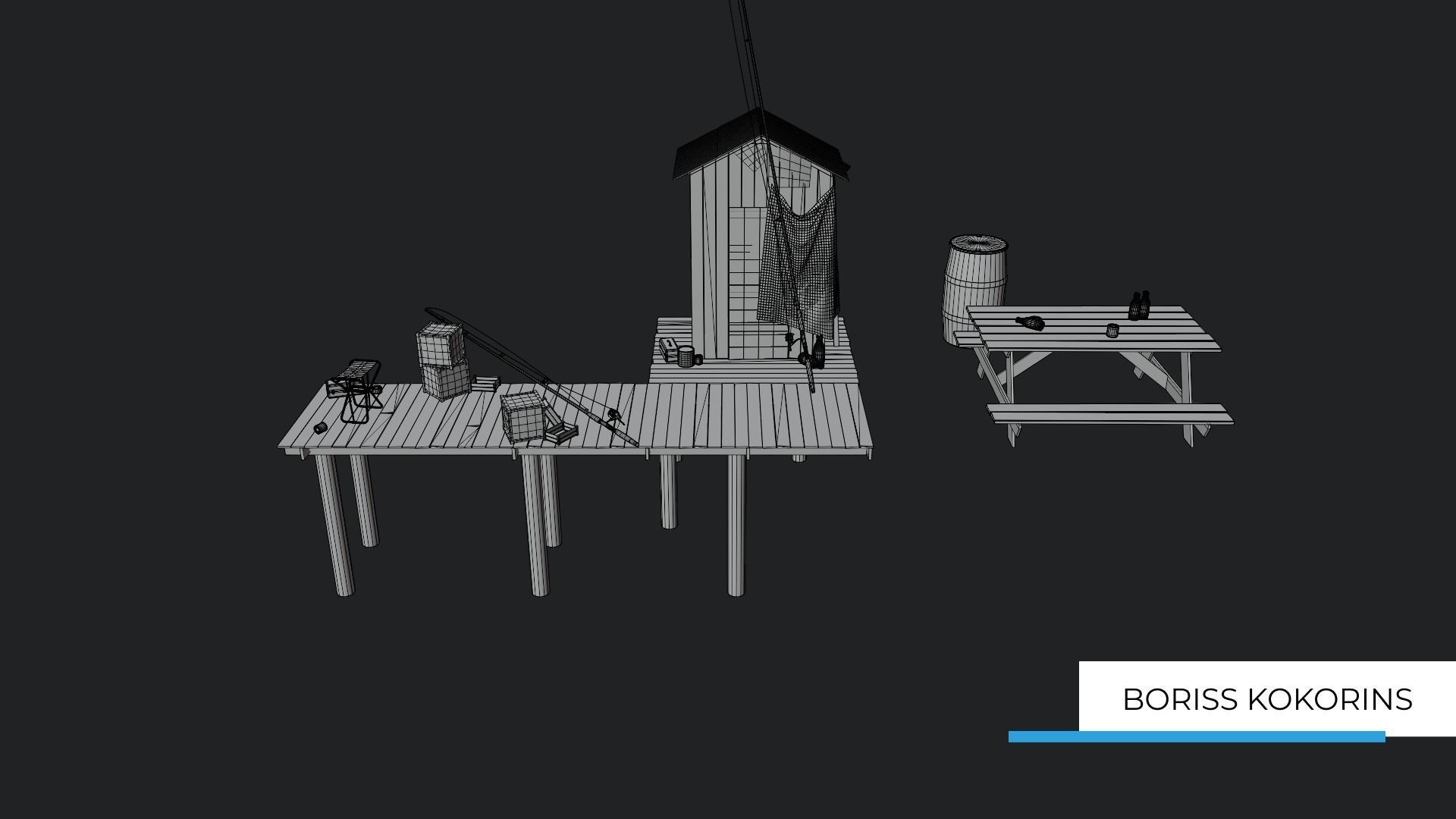 Fishermans platform near the lake Low-poly 3D model_15