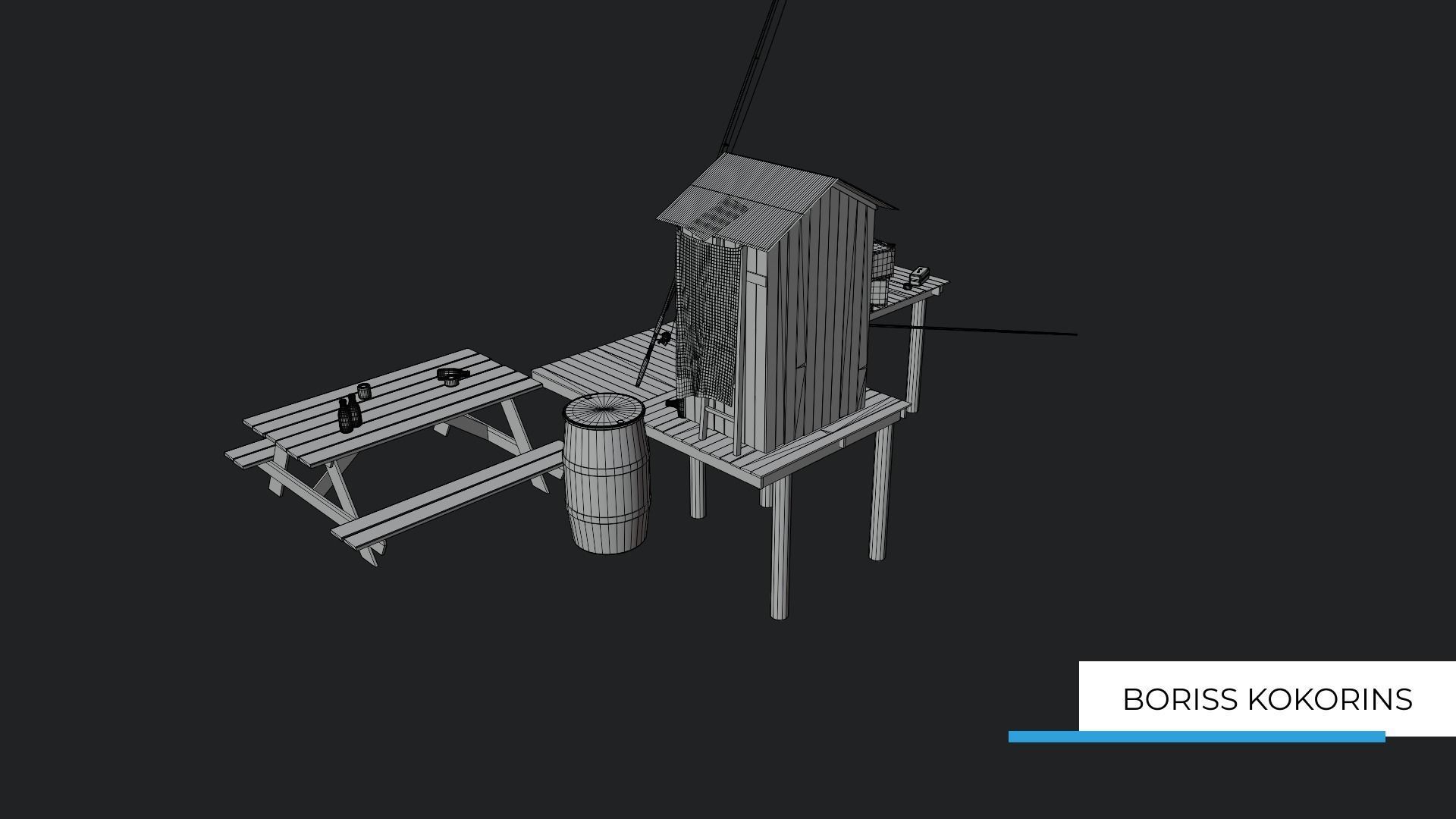 Fishermans platform near the lake Low-poly 3D model_10