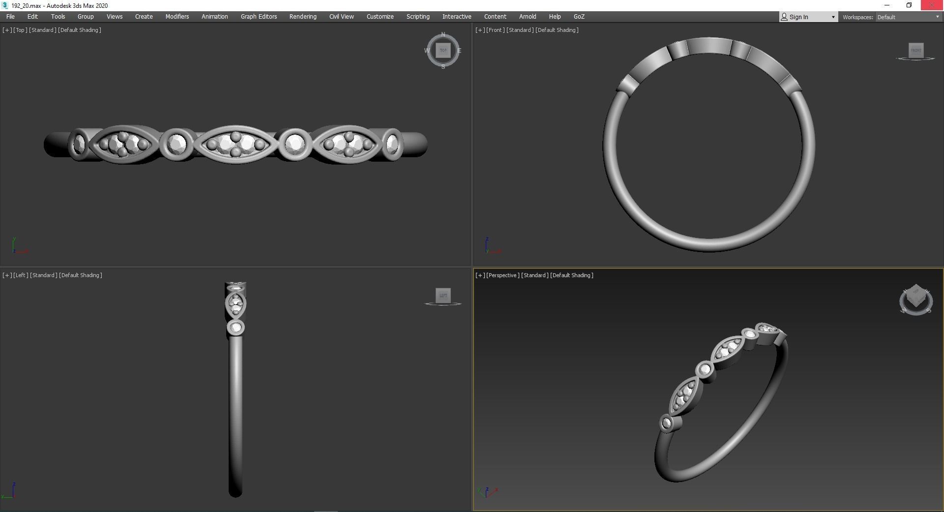 Half-Set Leaf Style Diamond Band 3D print model_5