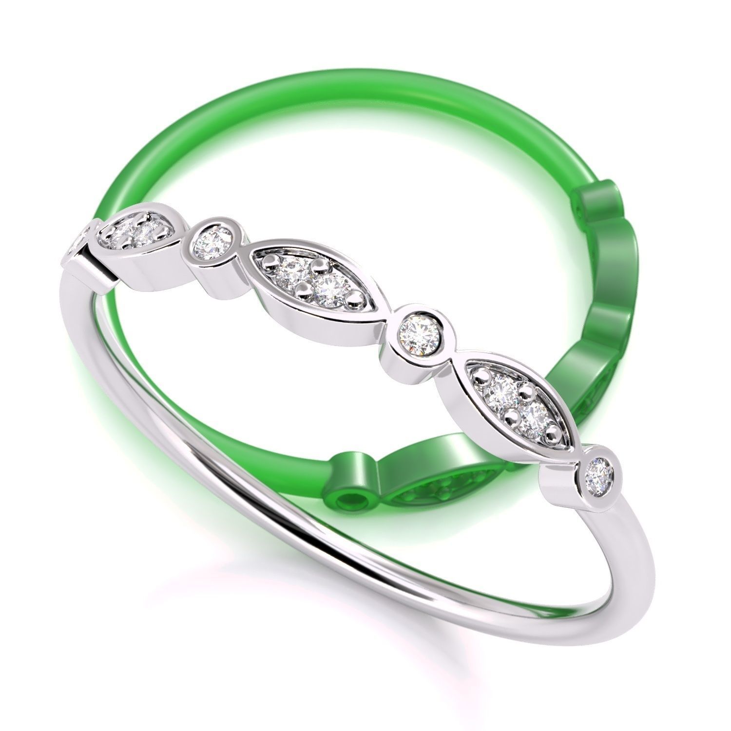 Half-Set Leaf Style Diamond Band 3D print model_1